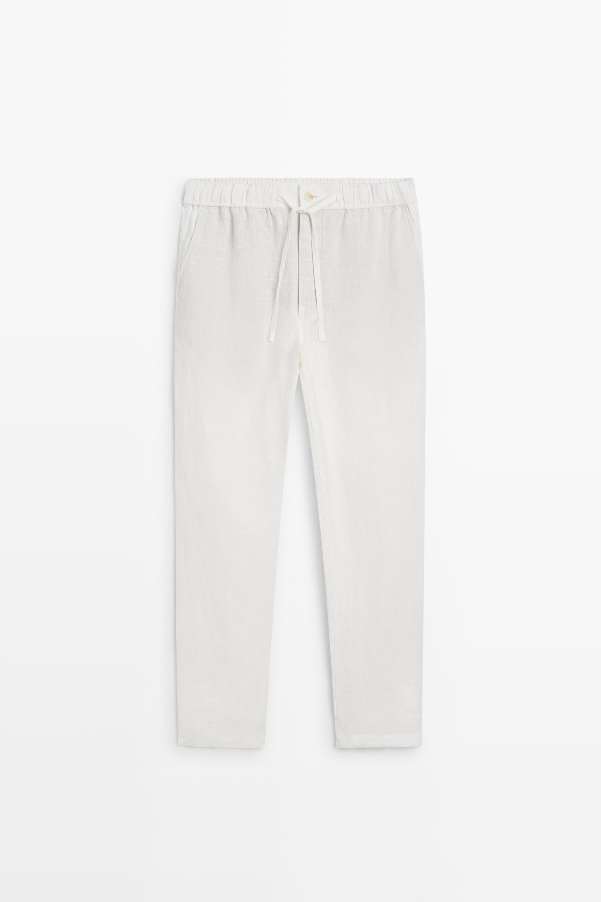 100% linen jogger fit pants — WHITE