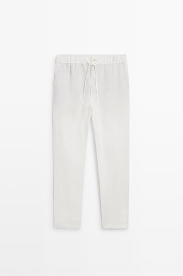 100% linen jogger fit pants — WHITE 2