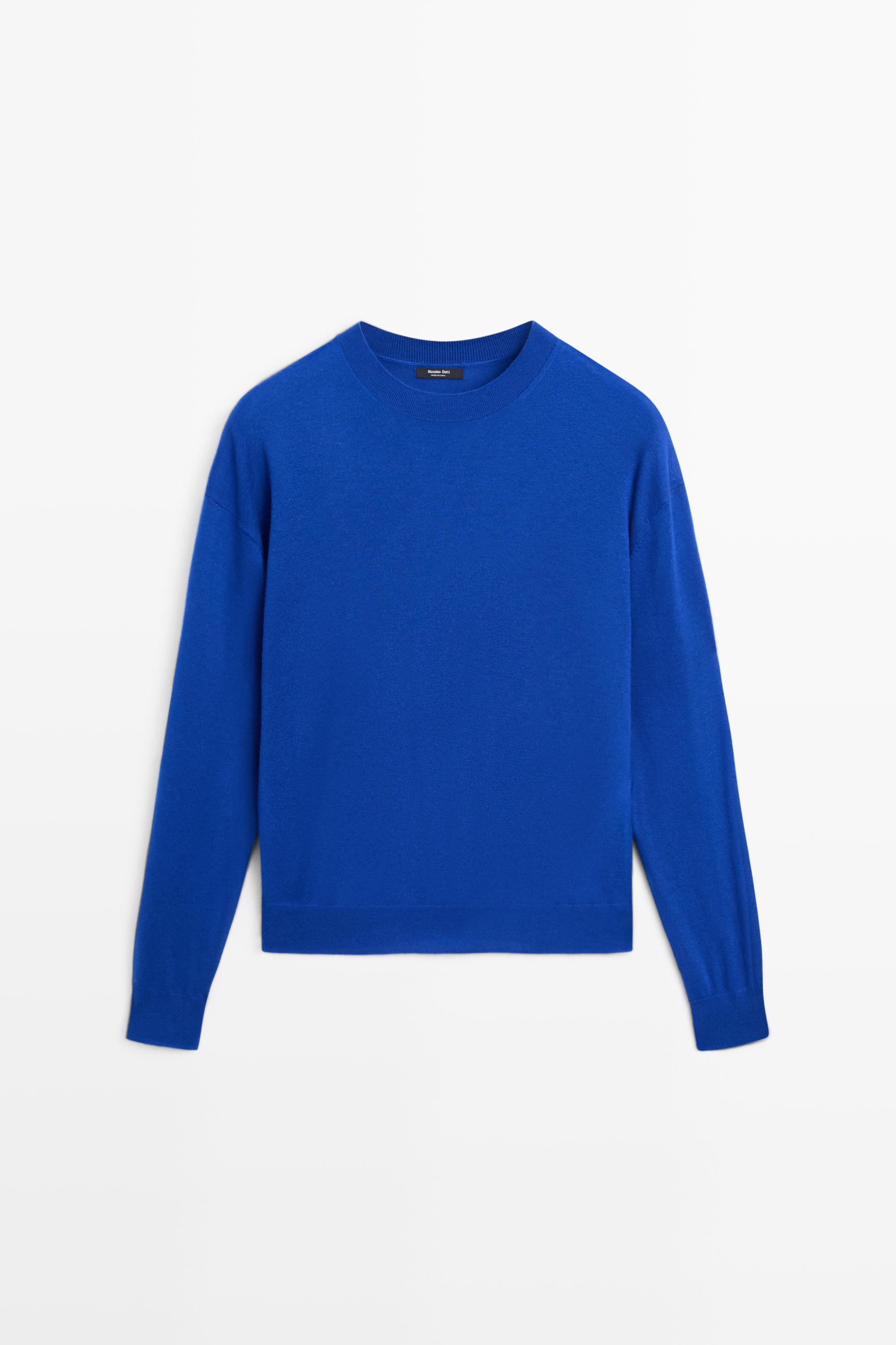 Fine knit round neck sweater — DEEP BLUE