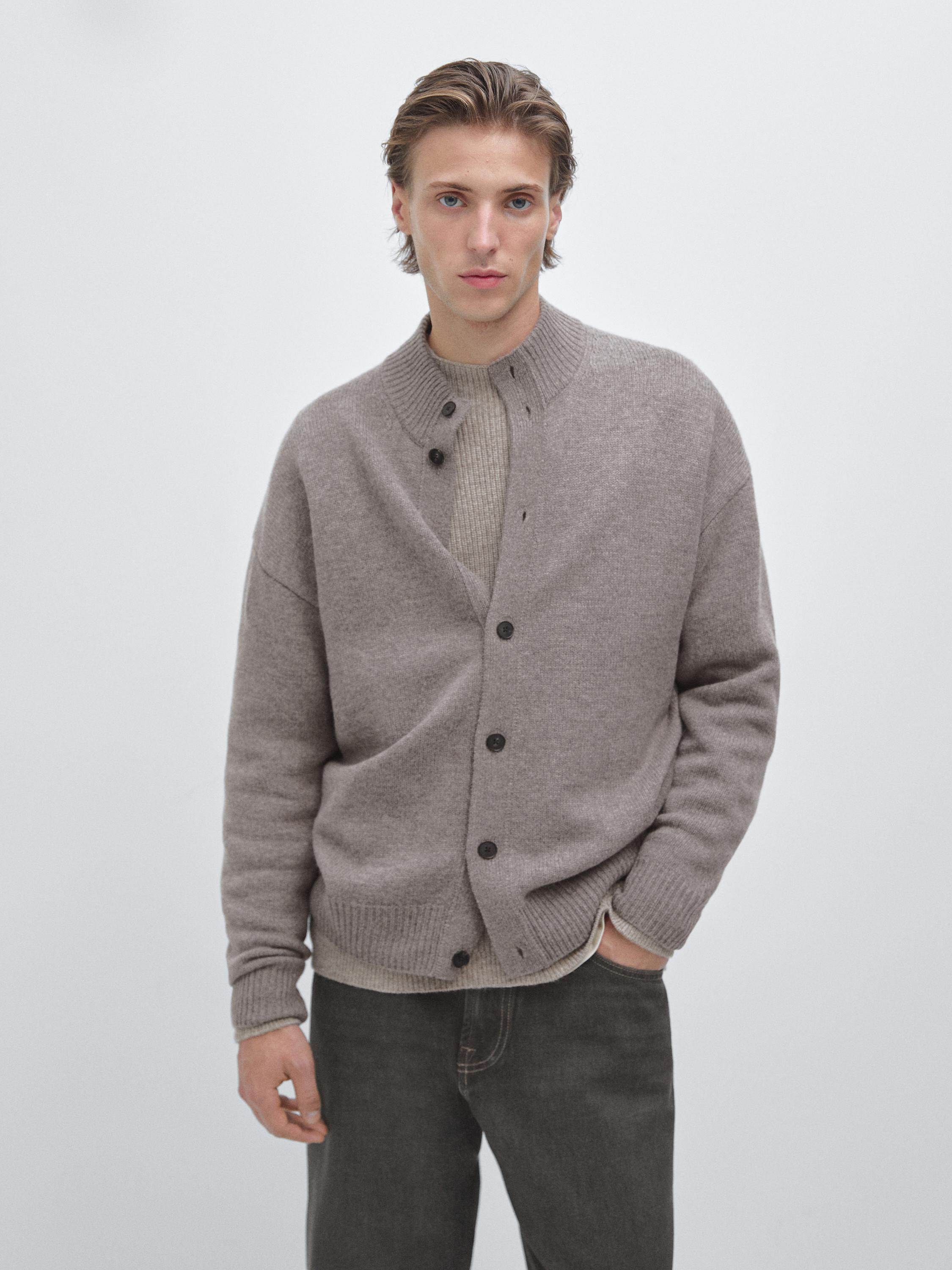 Cardigan à col montant 100 % laine