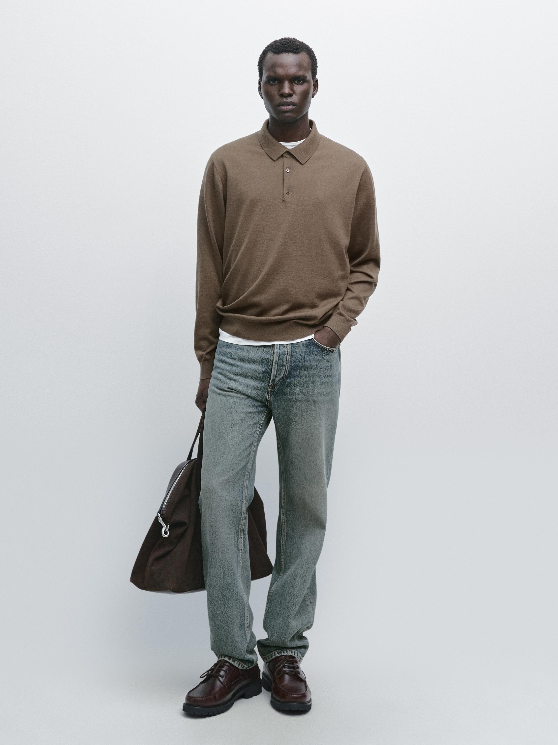100% merino wool knit polo jumper