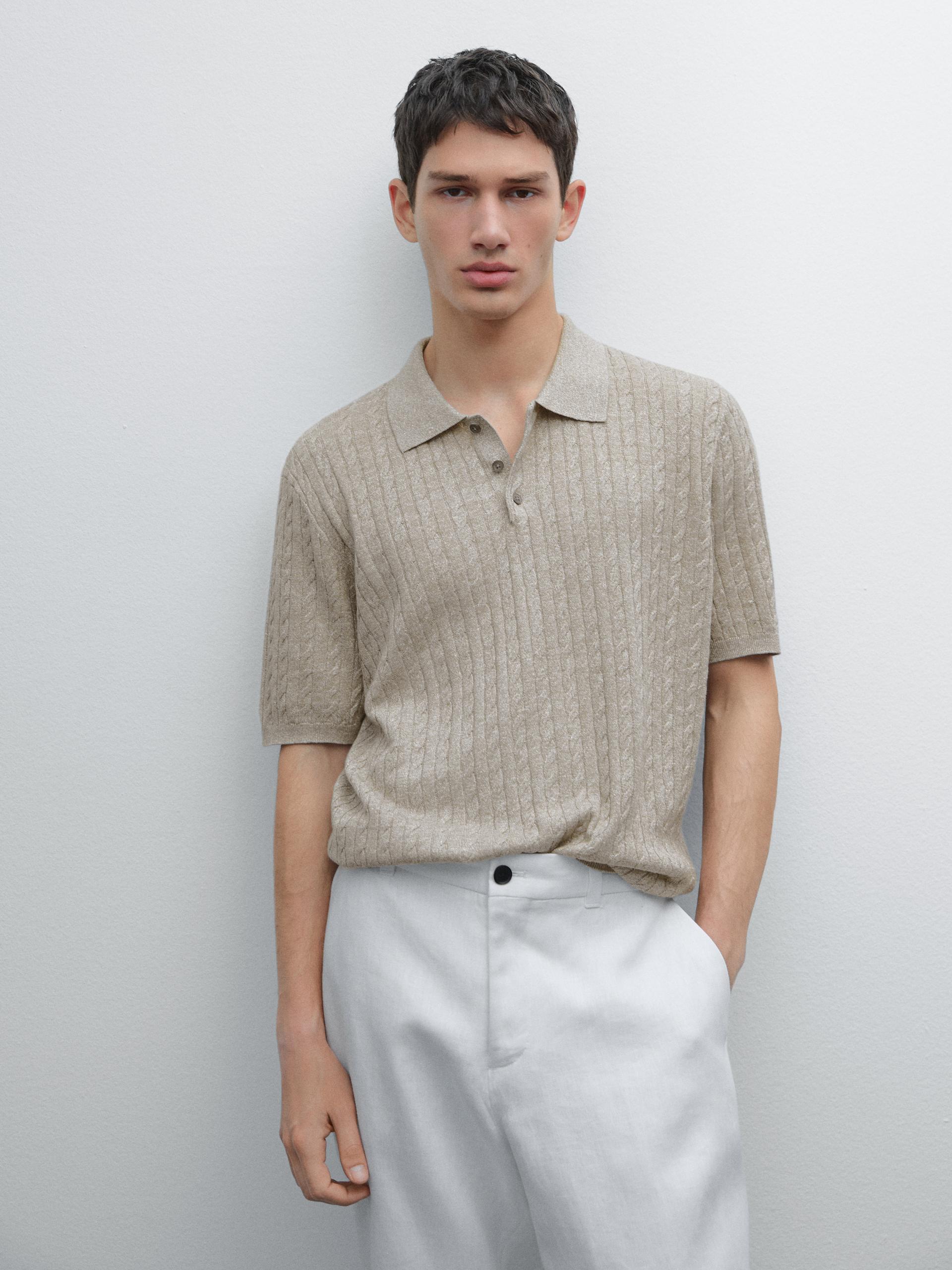 Pull Polo En Maille De Coton Et Lin - Pierre - L - Massimo Dutti - Homme