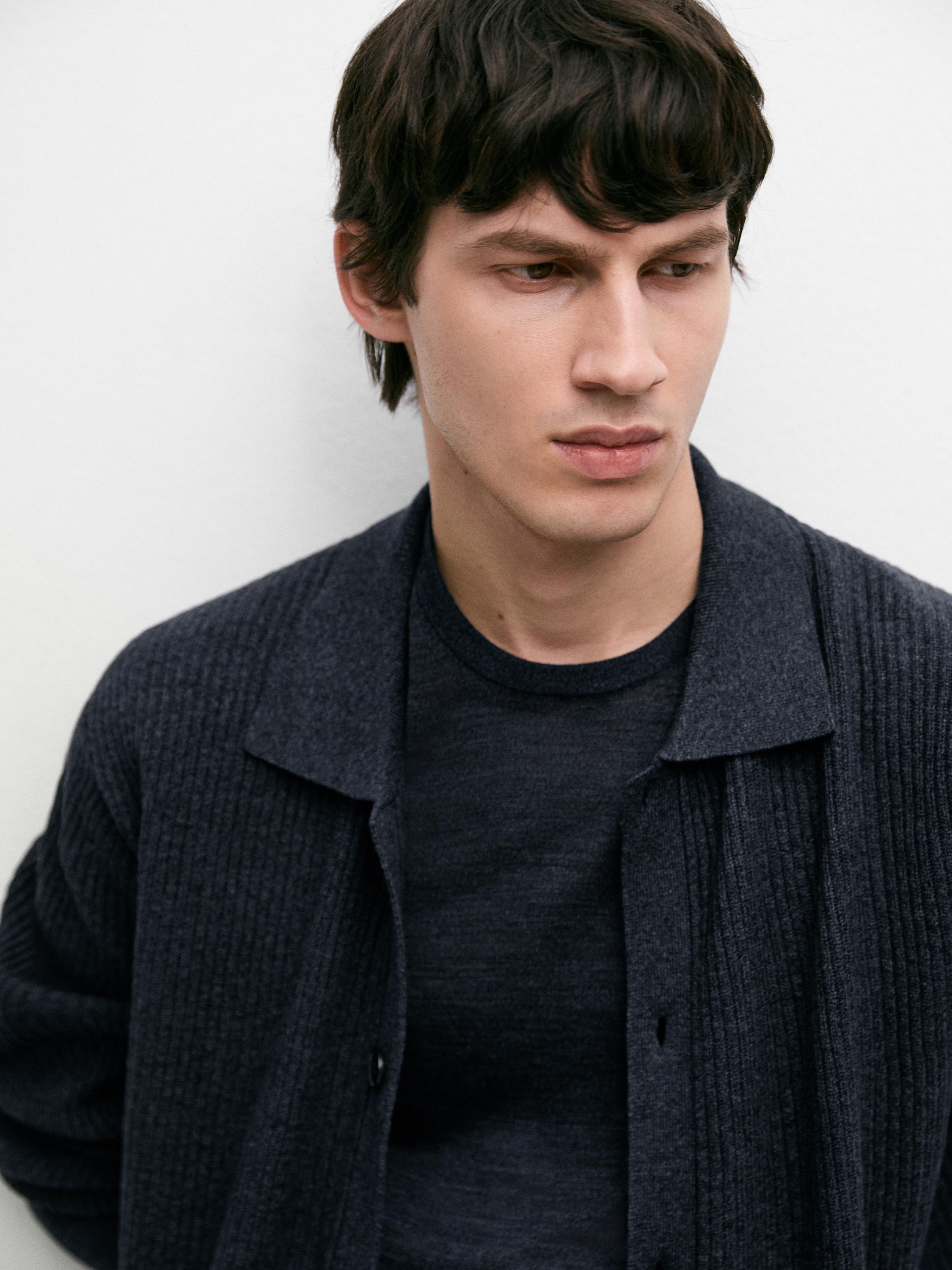 Ribbed button-up knit cardigan — INDIGO