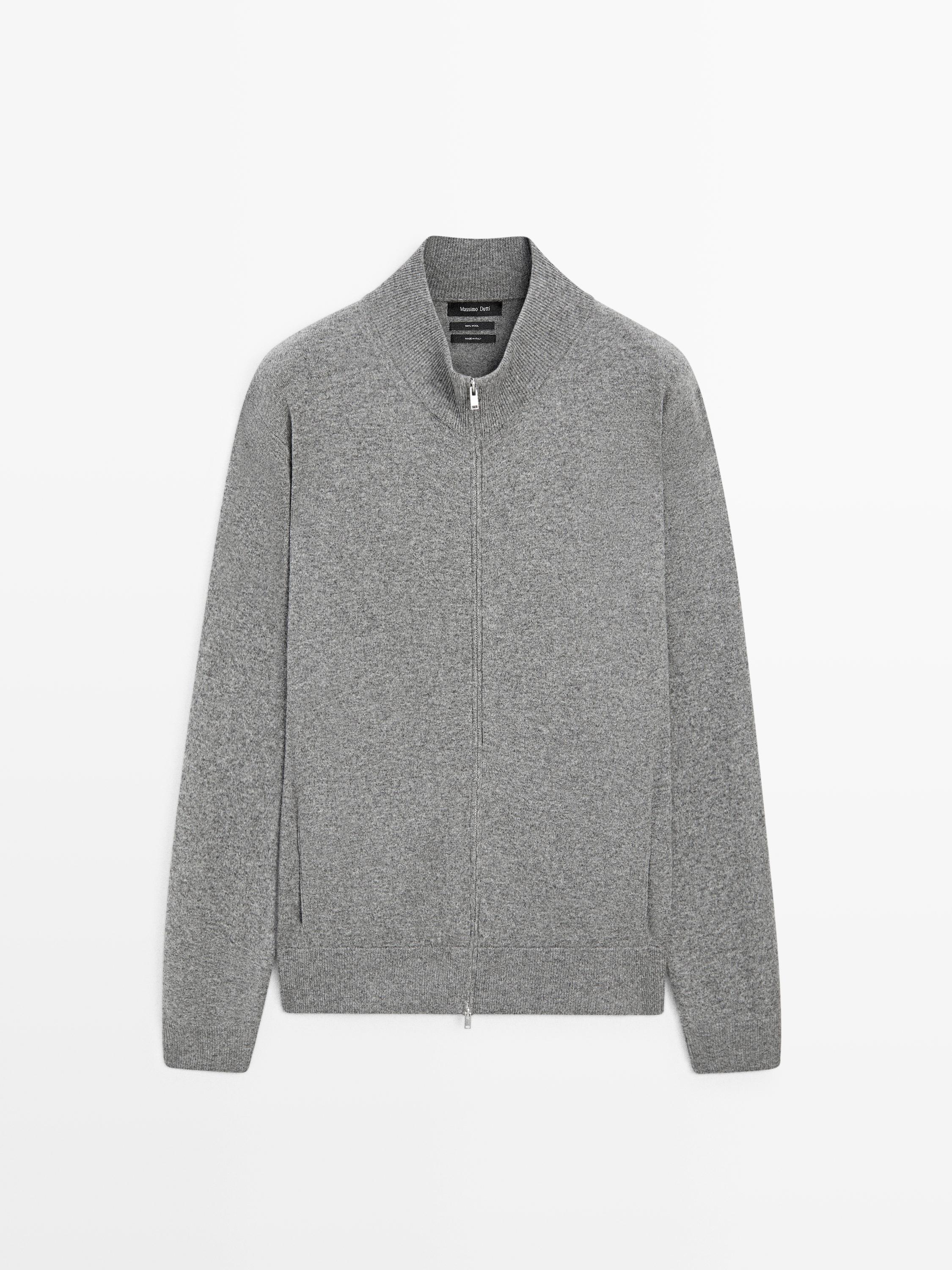Wool zip-up knit cardigan — ANTHRACITE GREY