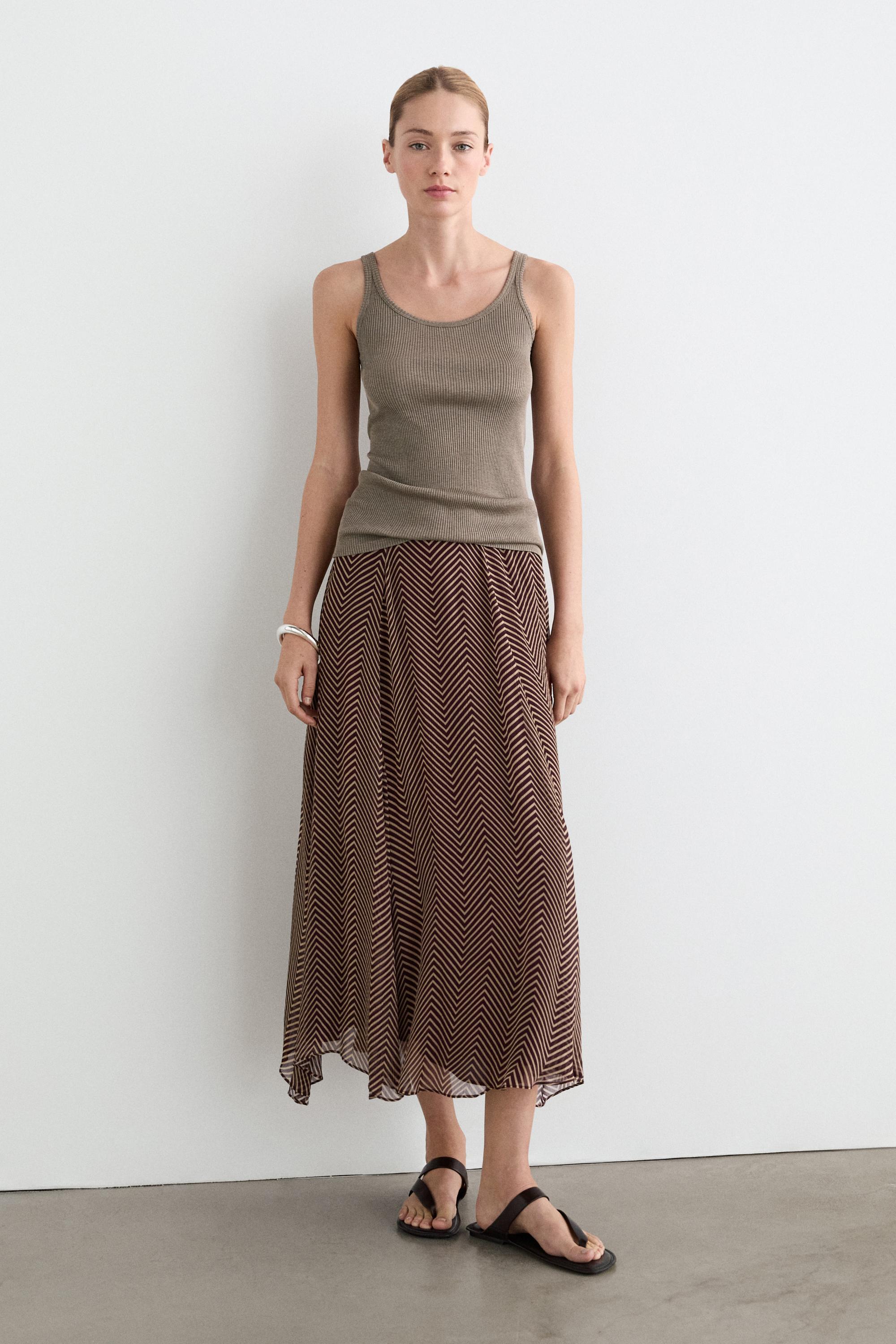 Geometric print flared midi skirt — BURGUNDY