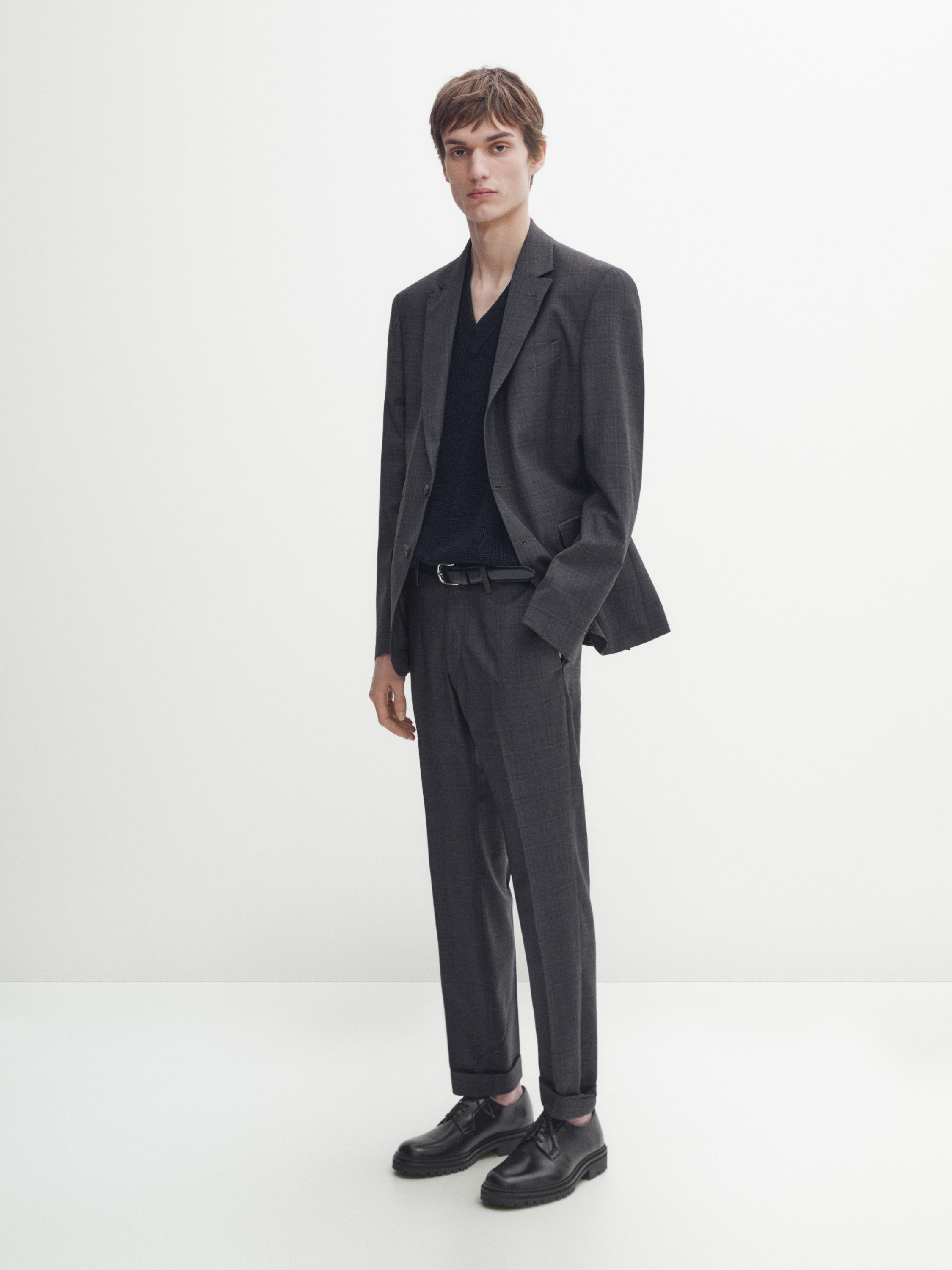 Blazer gris à carreaux fenêtre bleus