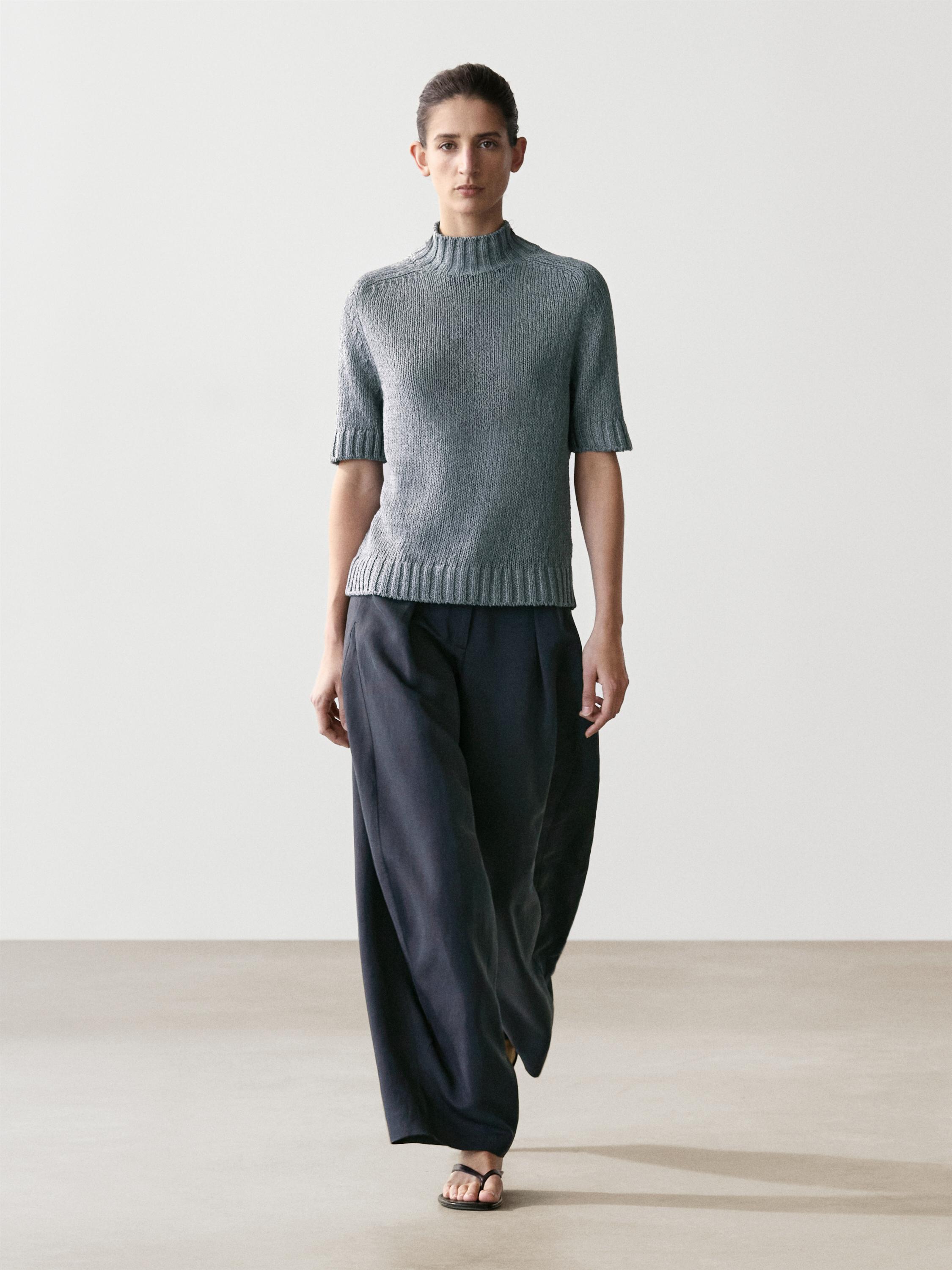 Cotton blend knit sweater with mock turtleneck