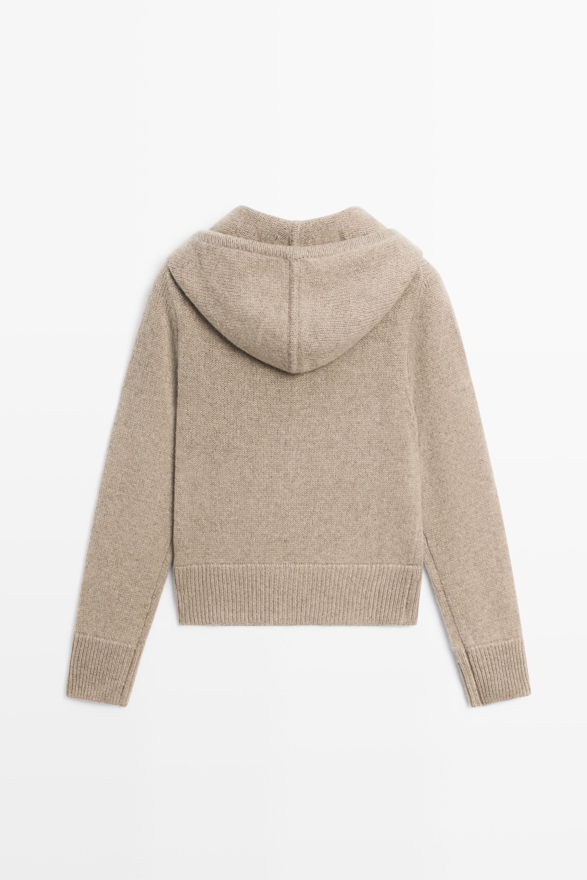 100% cashmere hooded zip-up cardigan — BEIGE