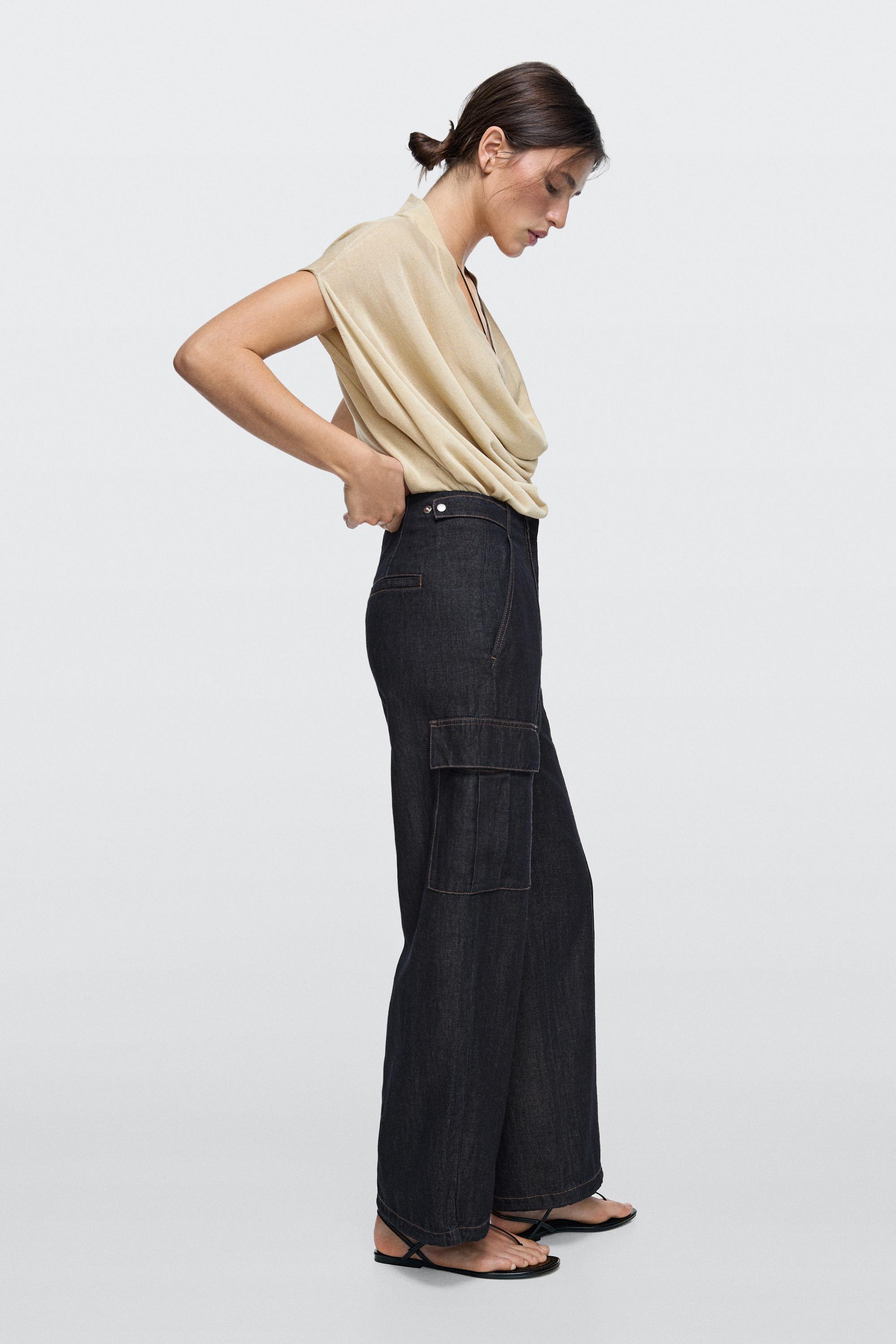 Linen blend cargo jeans — DARK BLUE