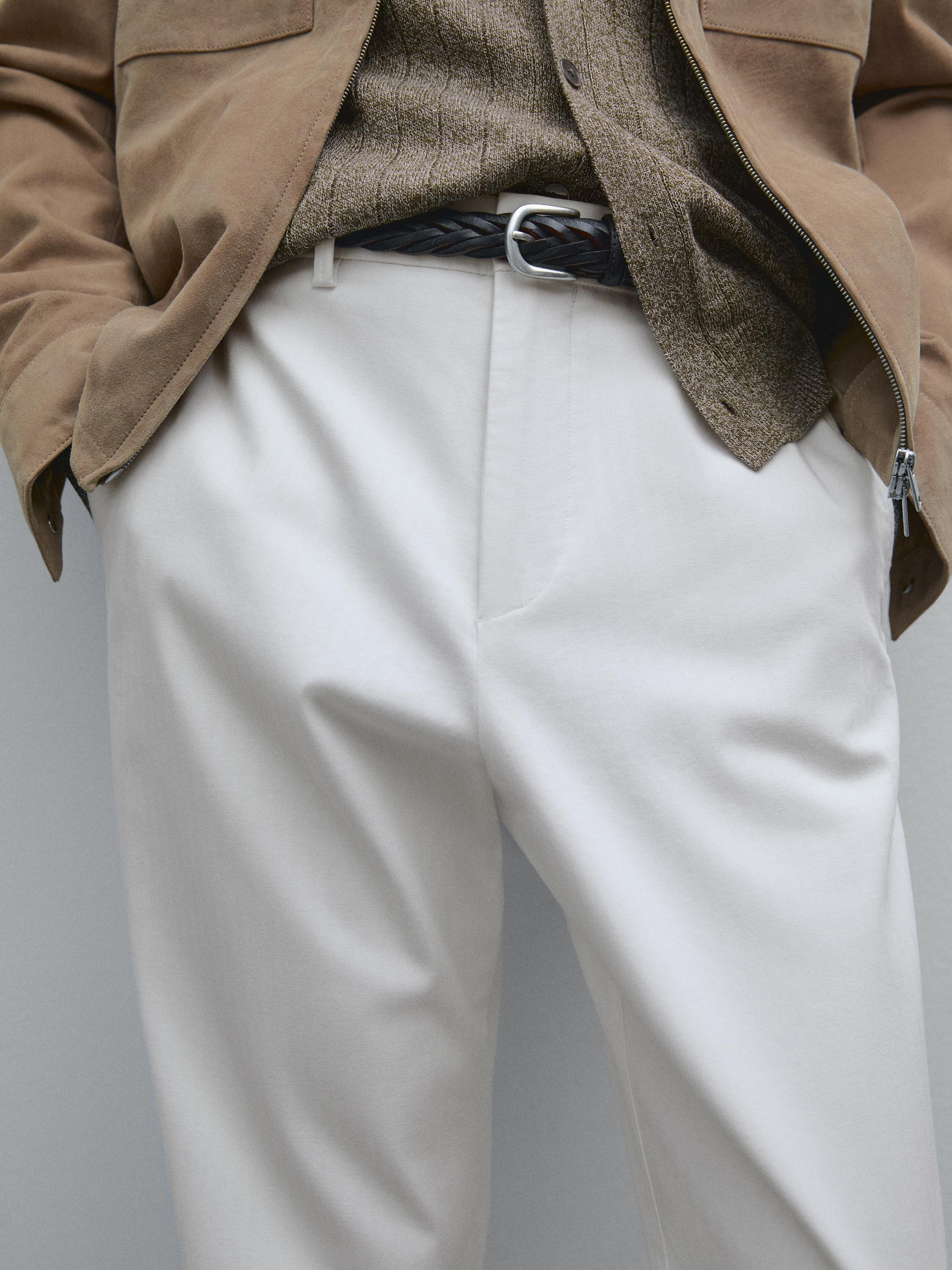 Straight-leg cotton blend trousers