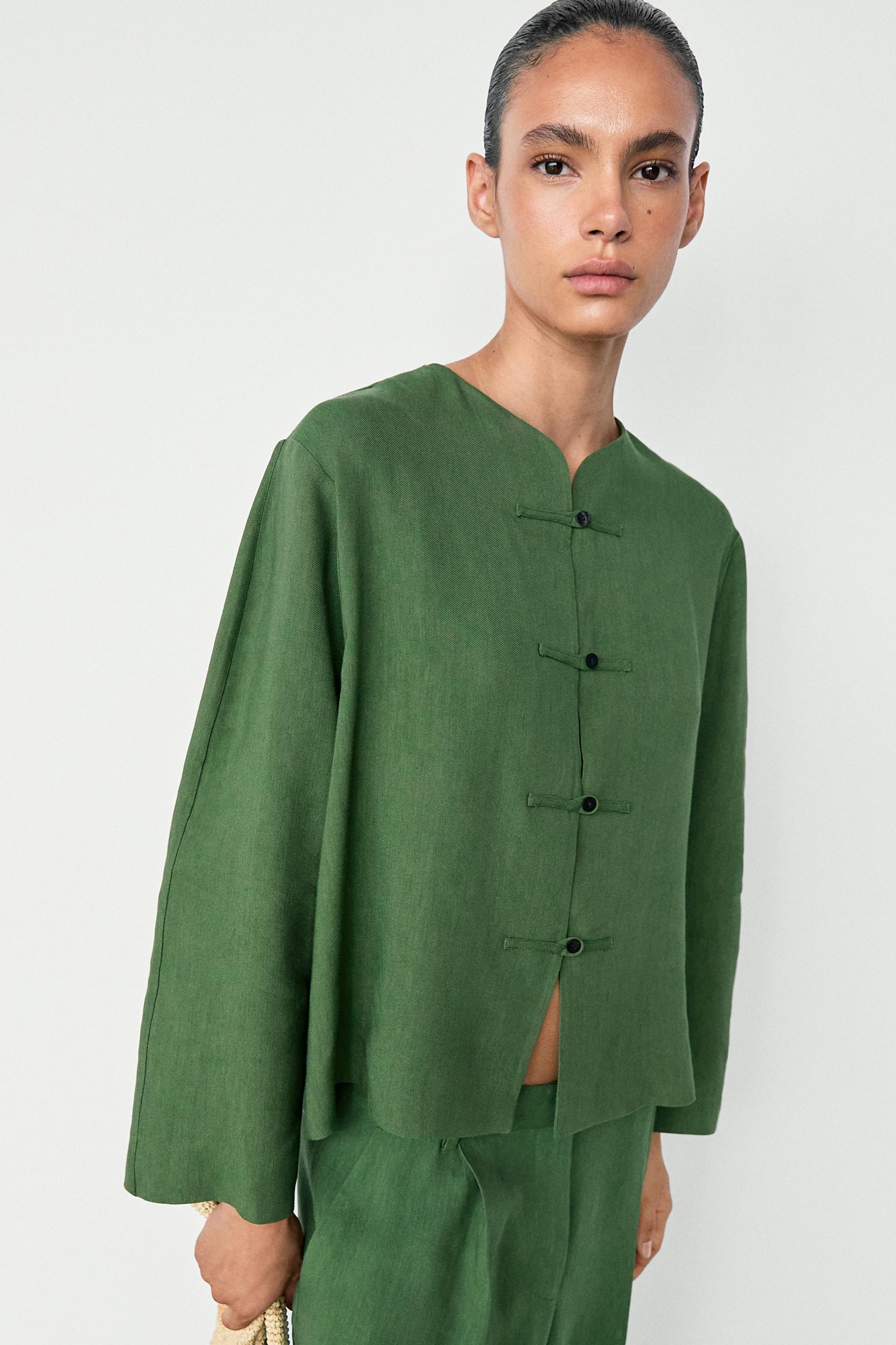 Total look flowing overshirt with button details — BLUISH GREEN