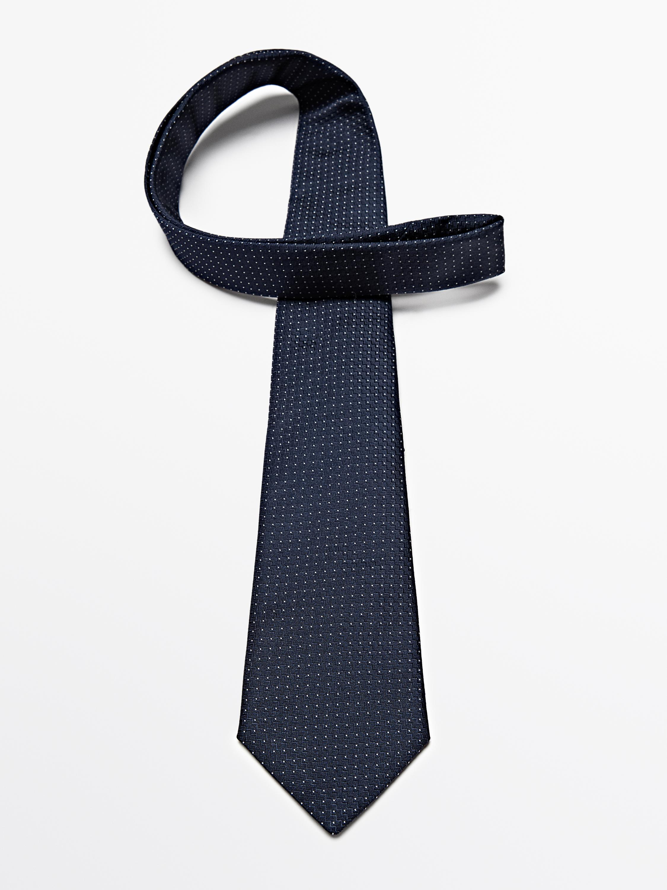 100% silk polka dot tie — NAVY BLUE