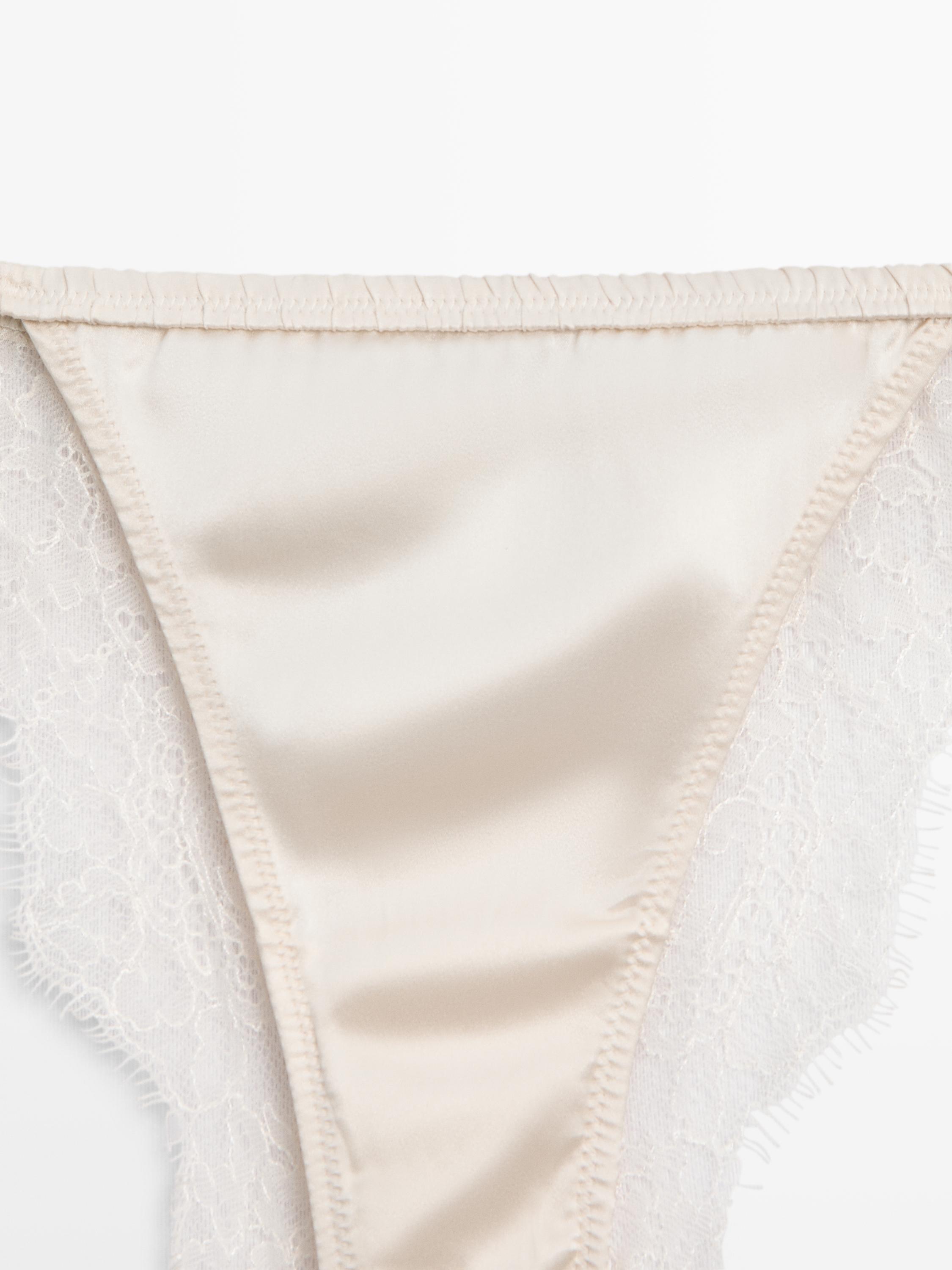 Silk briefs with lace detail — CREAM