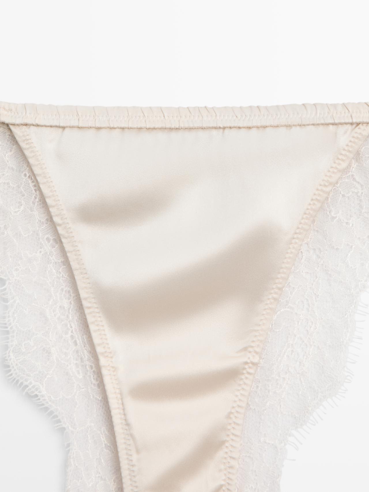 Silk briefs with lace detail — CREAM