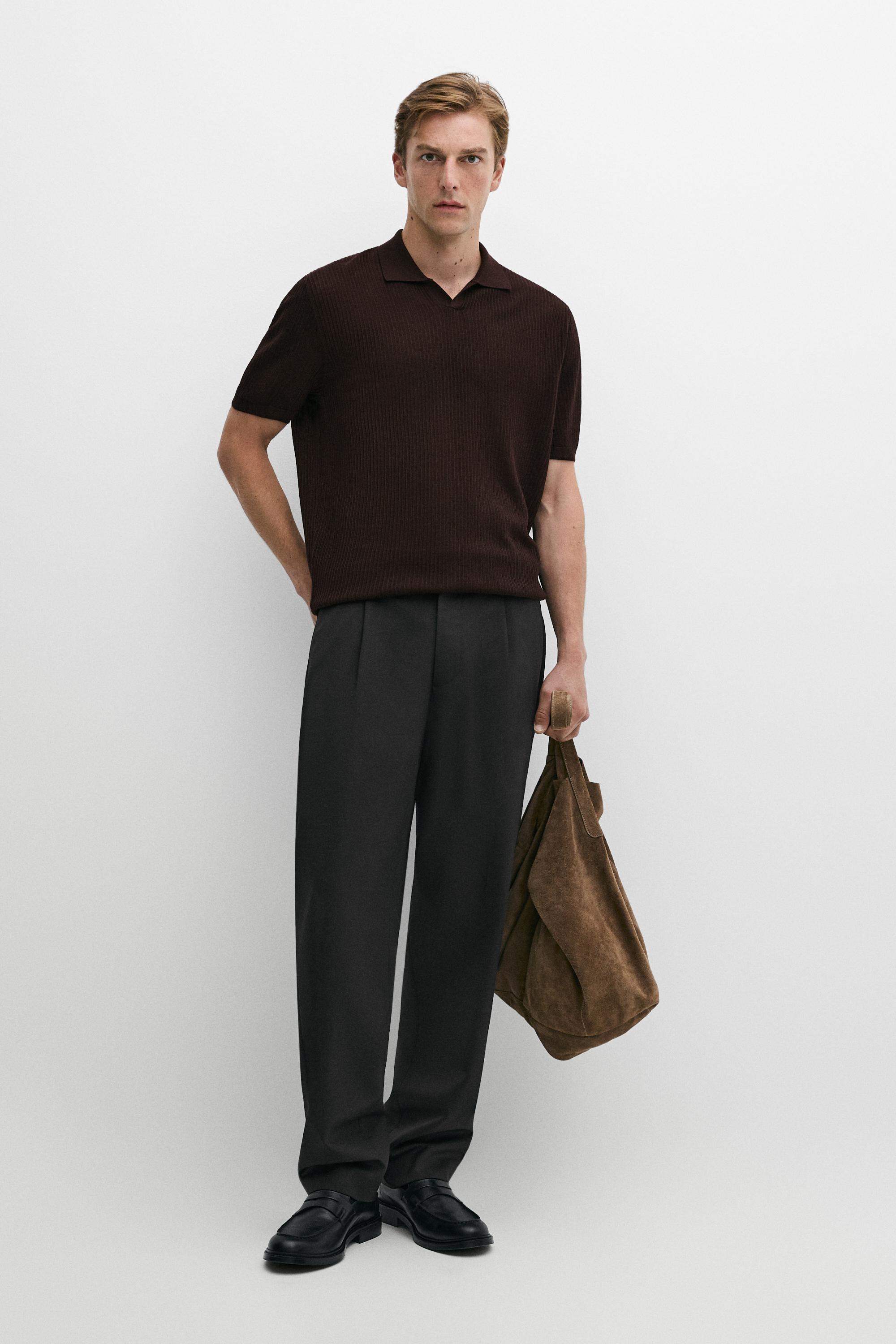 Polo In Maglia A Maniche Corte In Misto Lana - Granata Chiaro - Xl - Massimo Dutti - Male-image