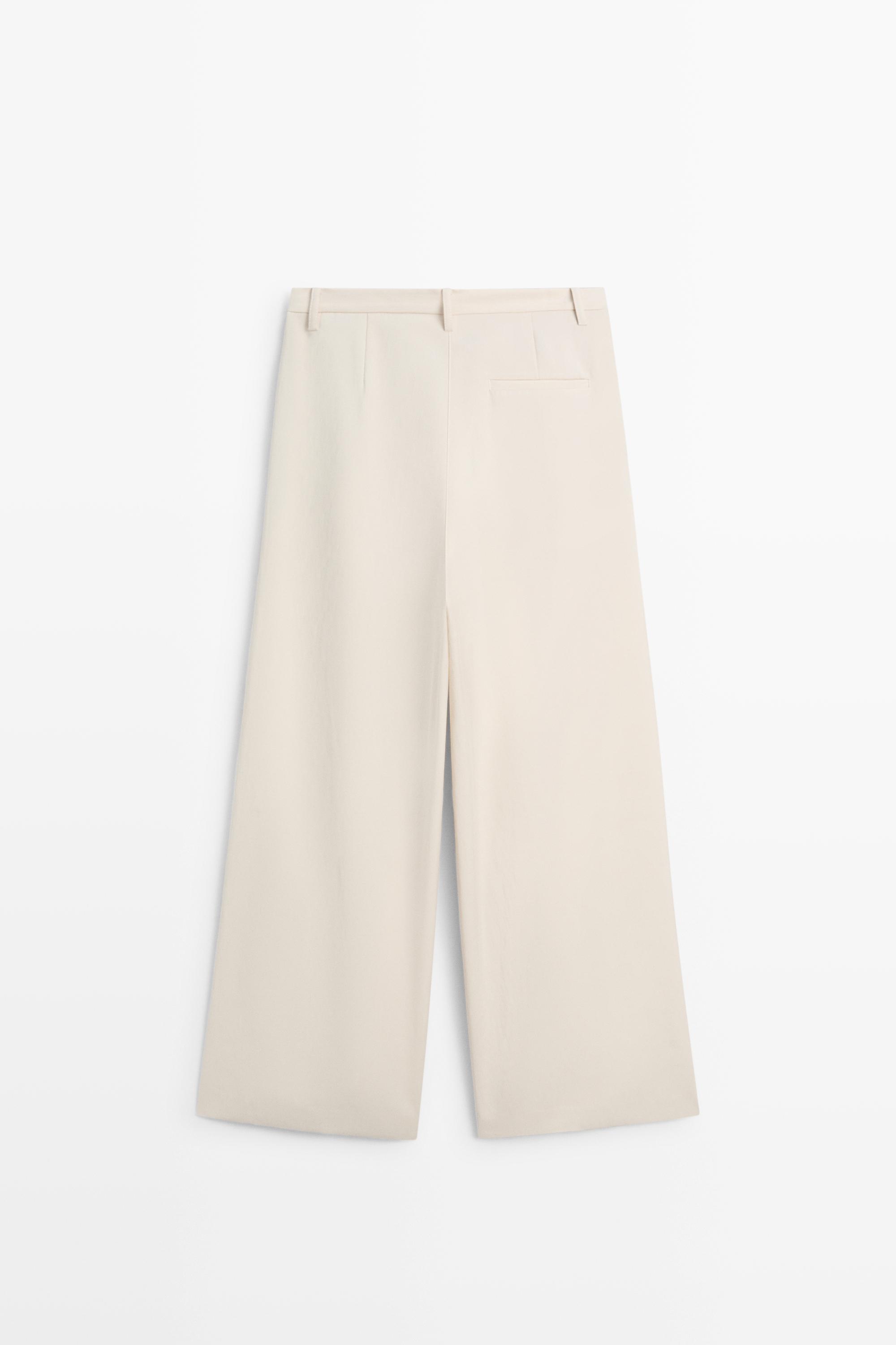 Flowing cropped wide-leg pants — CREAM