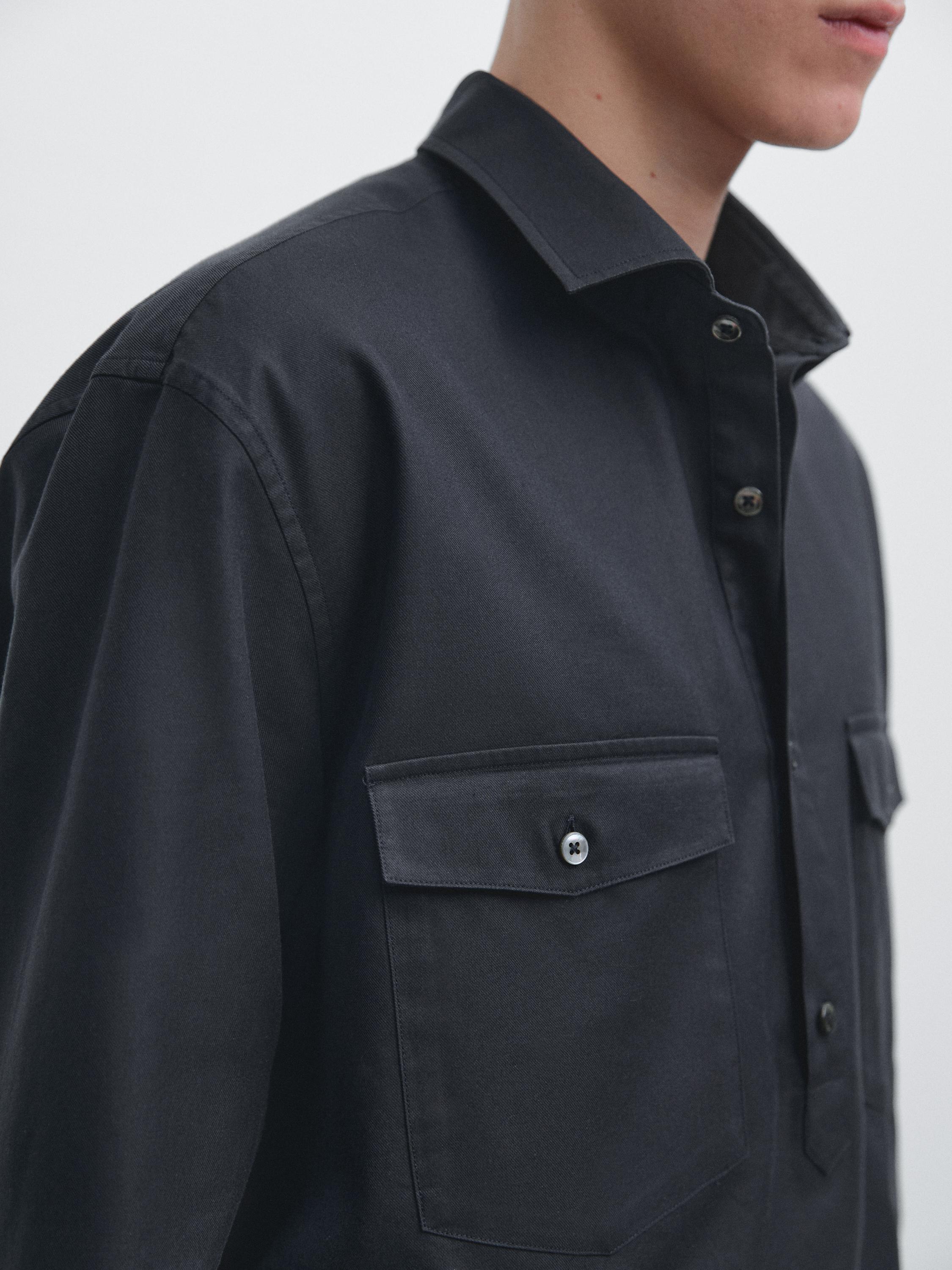 Cotton shirt with pockets — NAVY BLUE