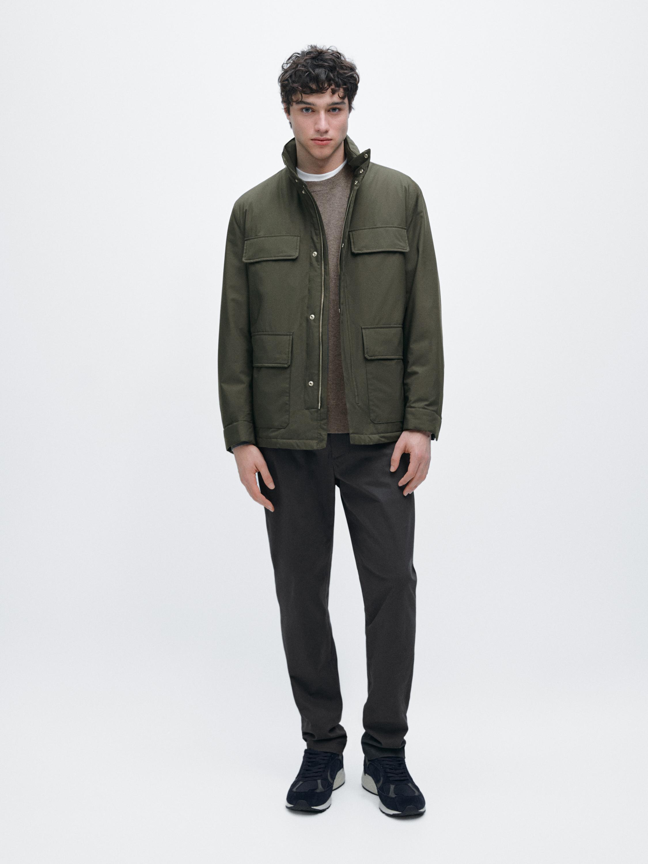 Water-repellent puffer jacket with pockets — BROWN