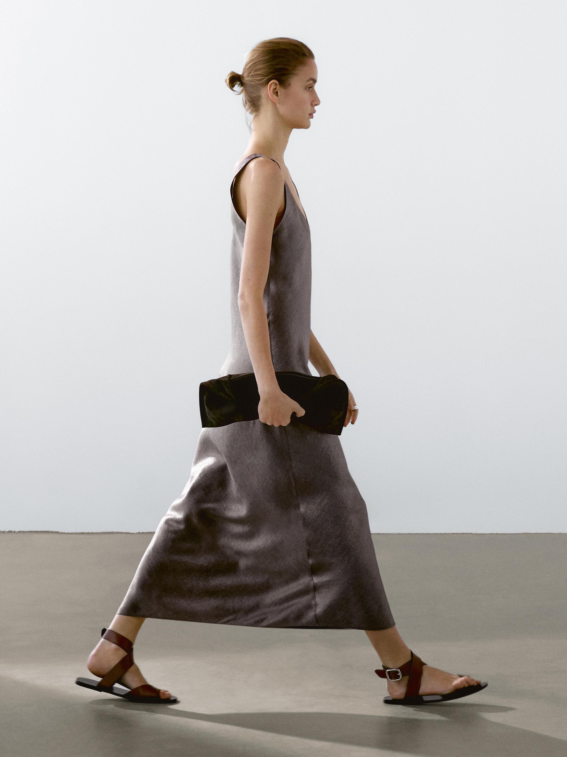 Linen blend midi dress