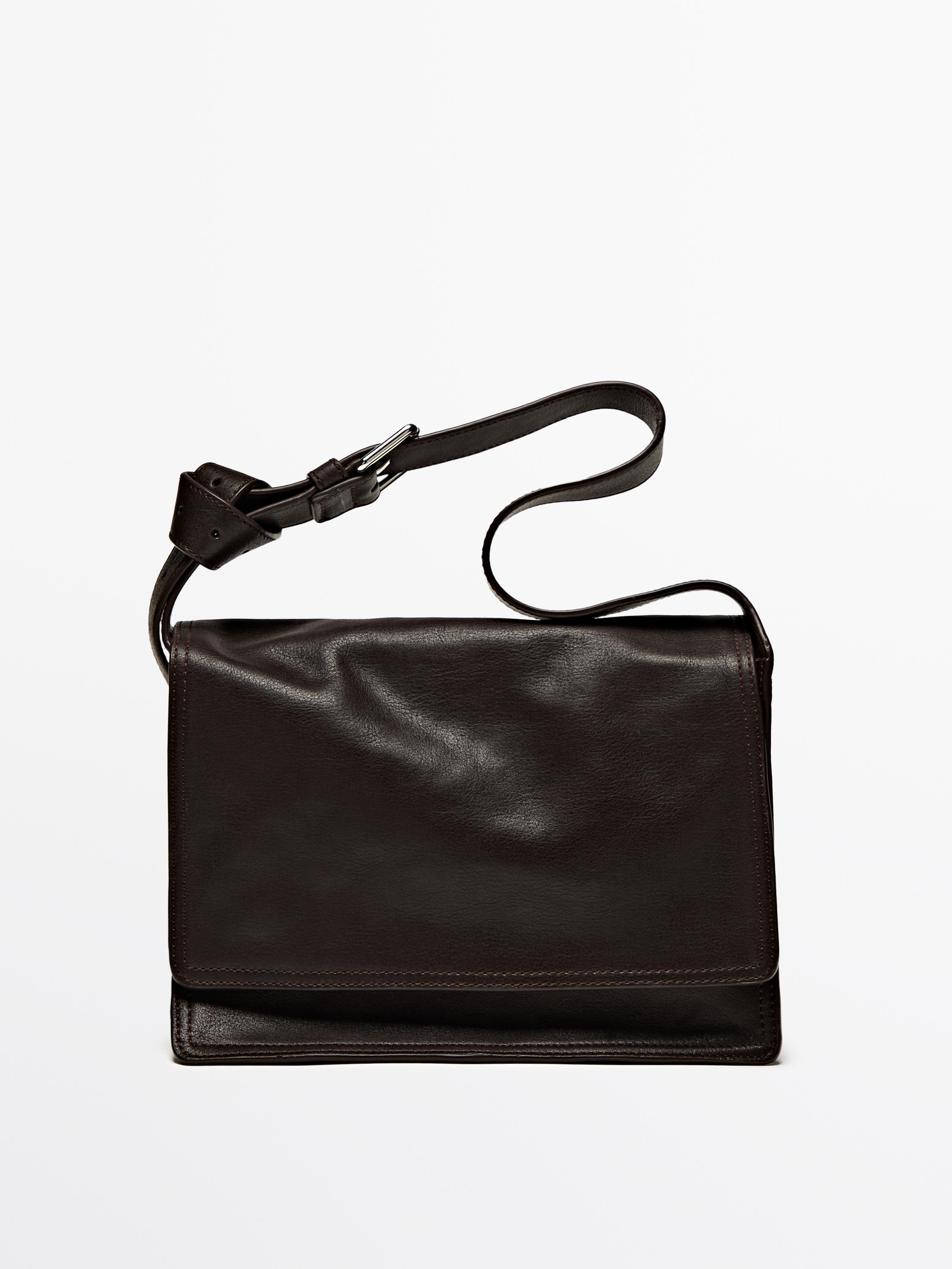 Sac a bandouliere uni en cuir nappa Marron Accessoires Massimo Dutti