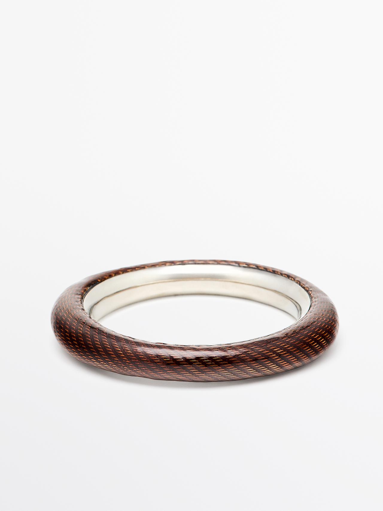 Massimo Dutti - Dame - Armbånd Med Emalje Og Struktur - Sølv - 01
