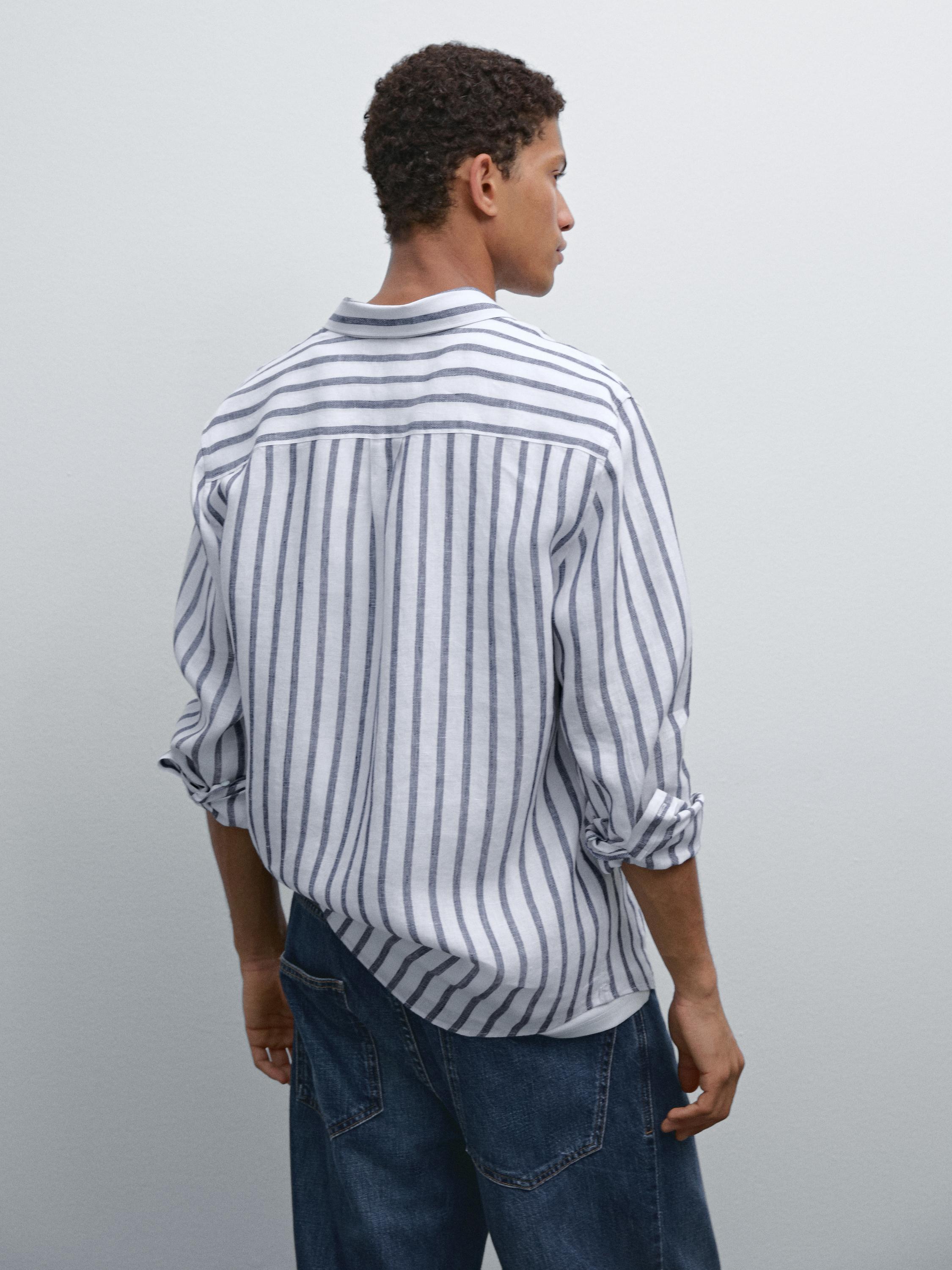 Ριγέ πουκάμισο regular fit από λινό