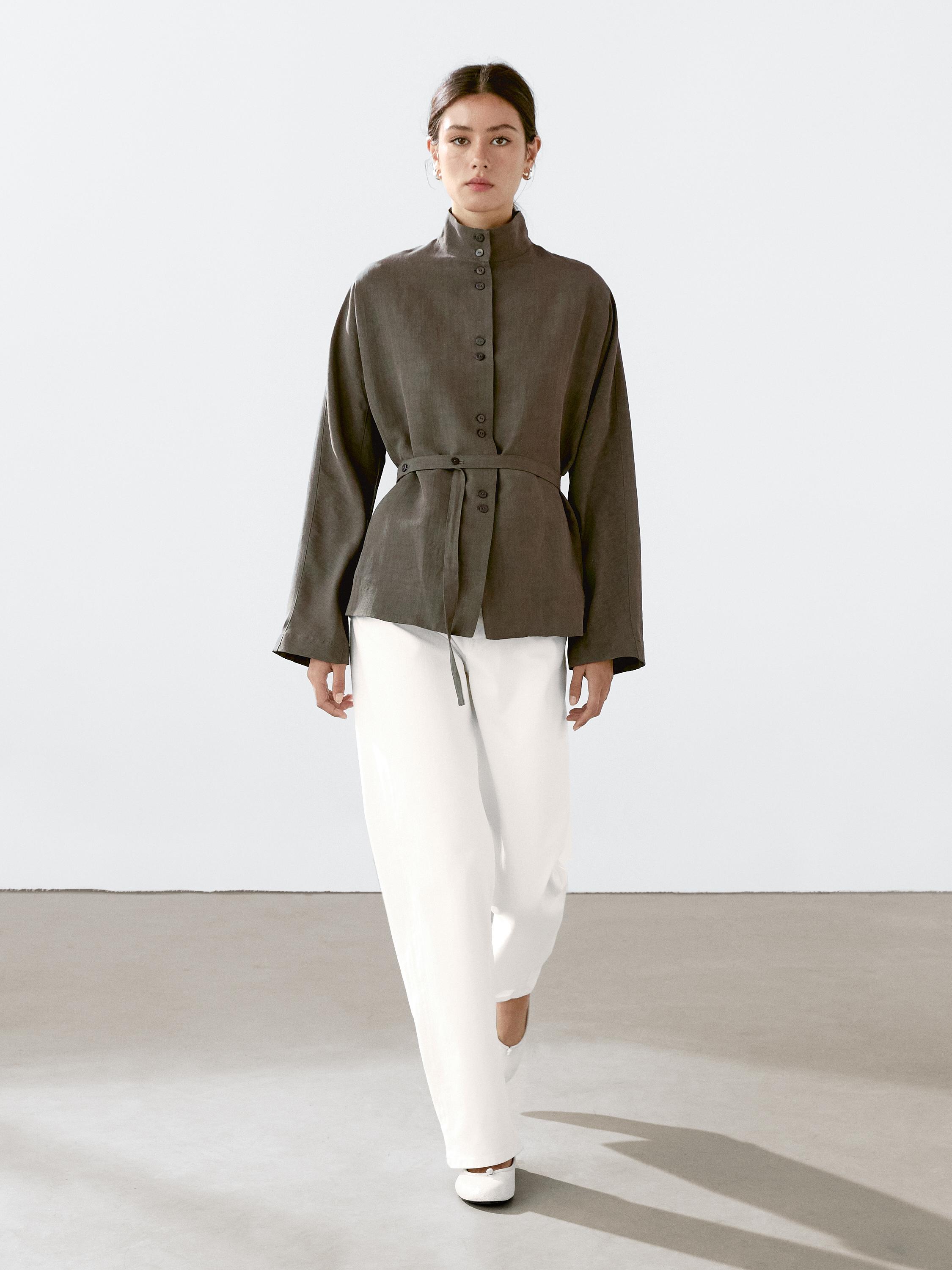 ג'קט מתערובת פשתן עם צווארון רצועה