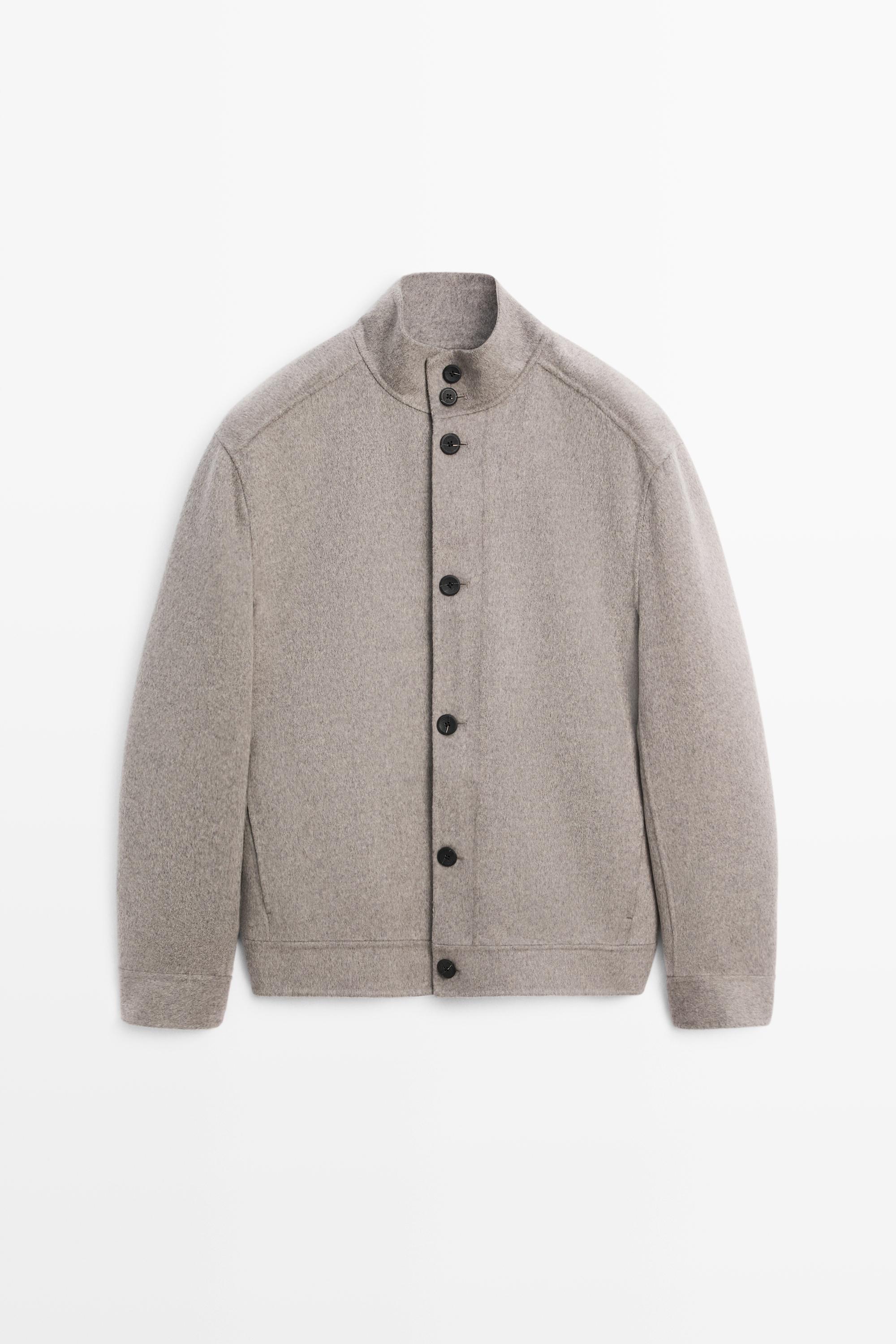 Wool blend high neck double fabric jacket — MINK