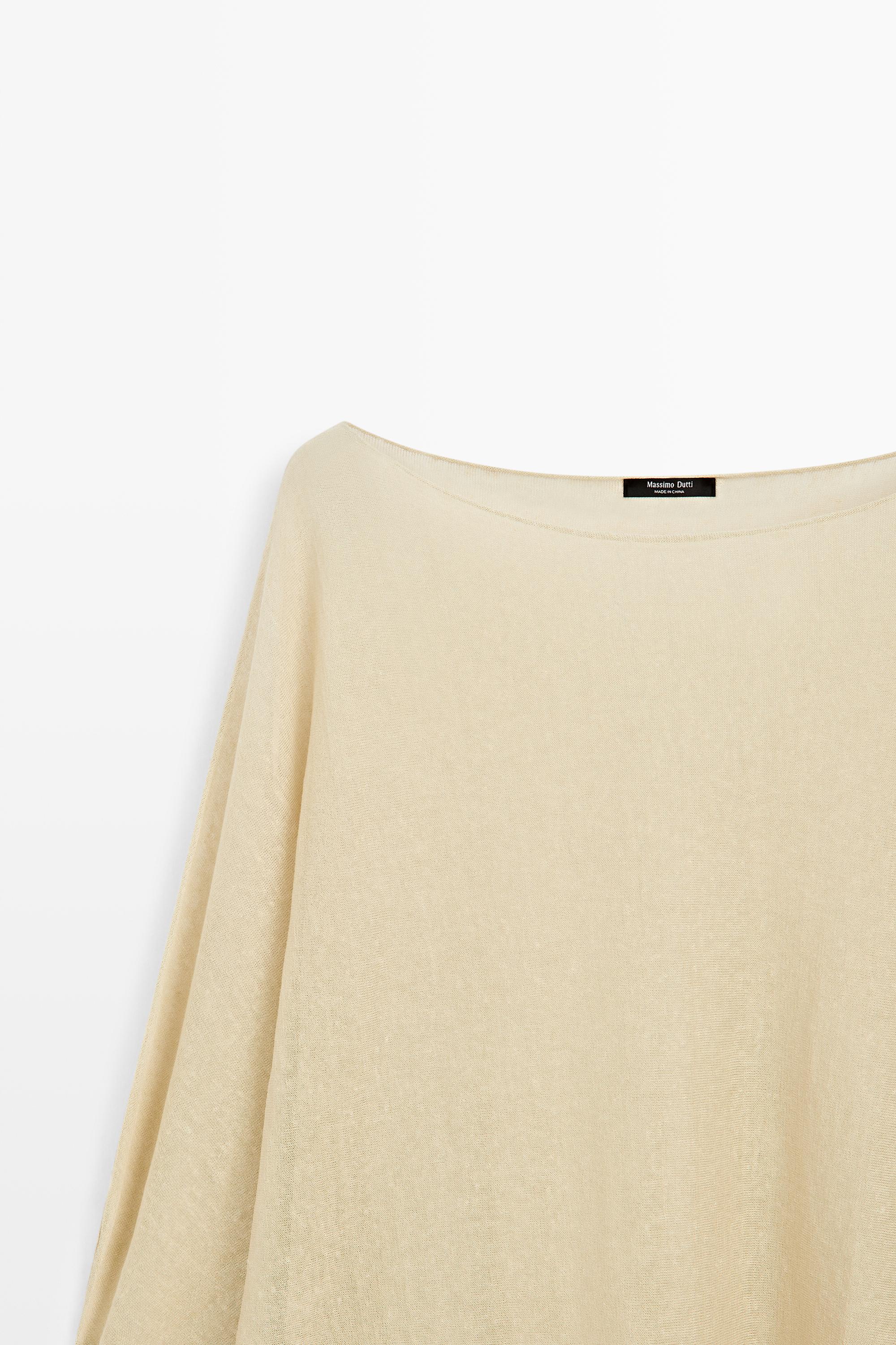 Linen blend flowing cape-style sweater — SAND