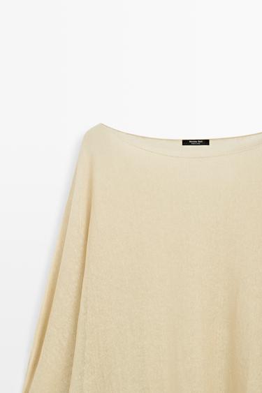 Linen blend flowing cape-style sweater — SAND 4
