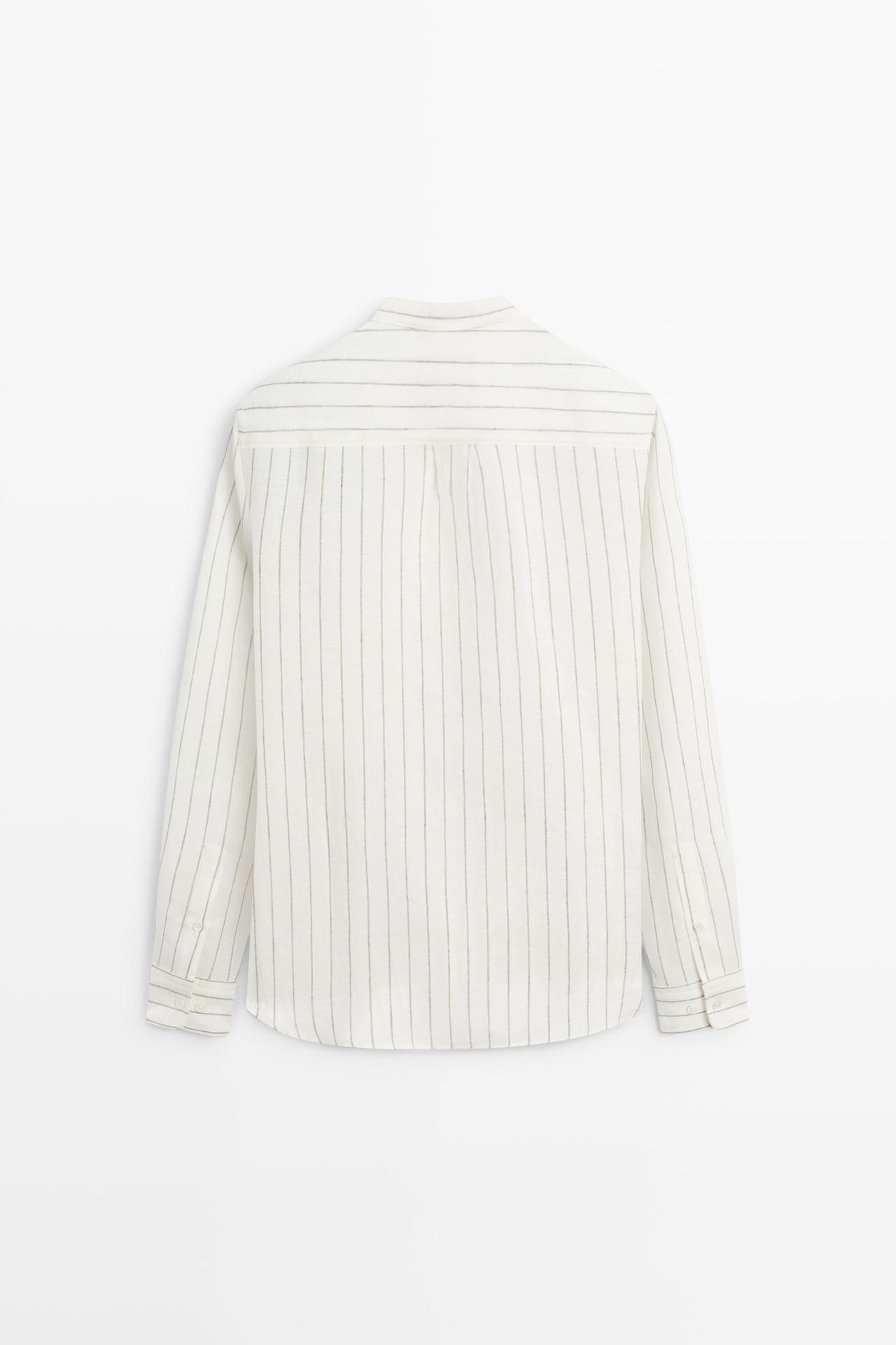100% linen striped stand collar shirt — SAND