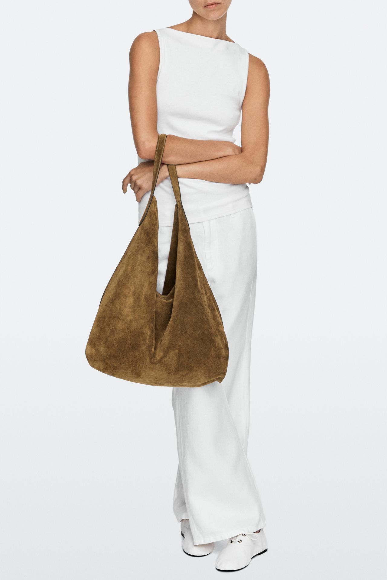 Maxi split suede leather shoulder bag — KHAKI GREEN