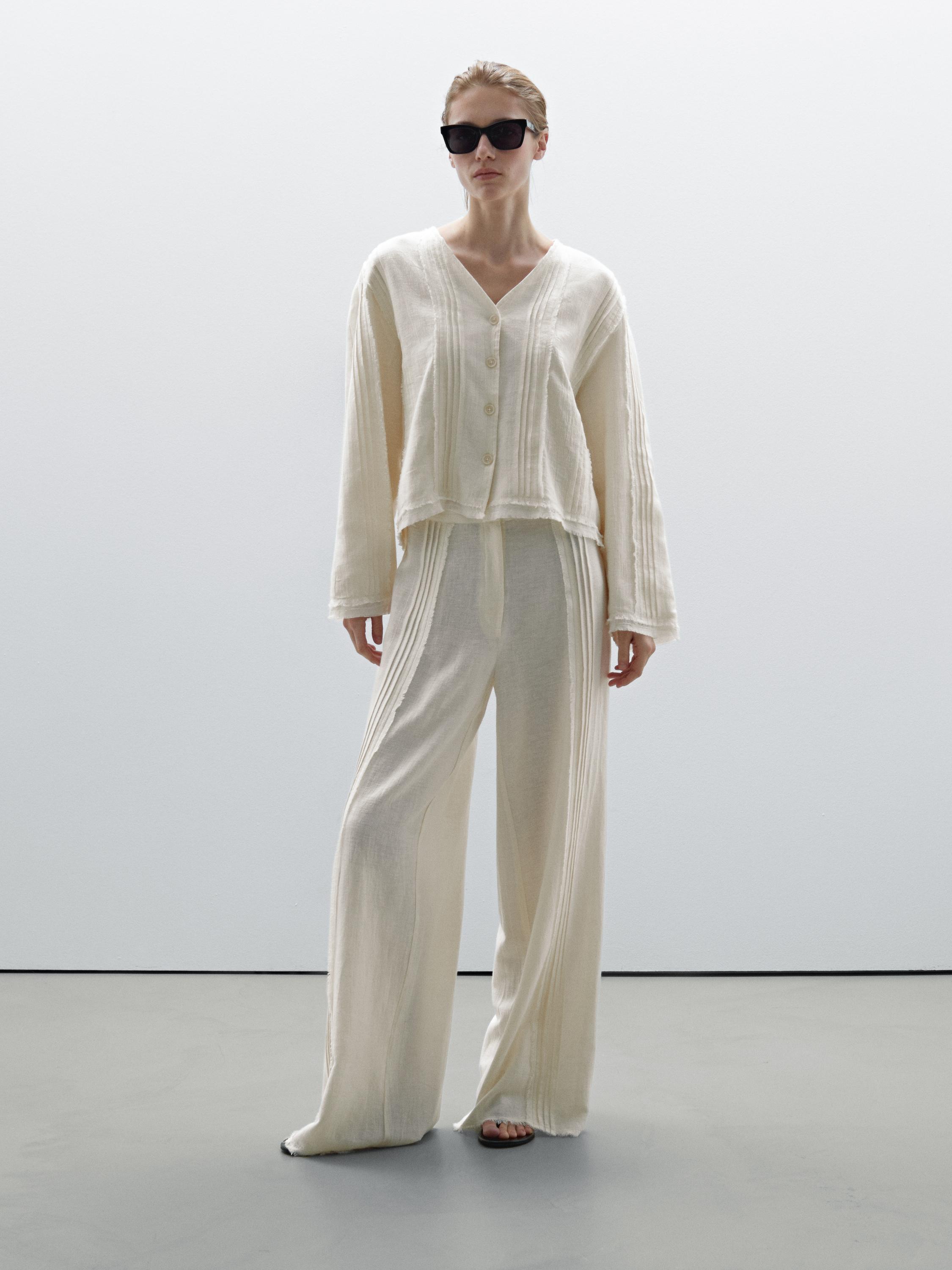 Chemisier avec broderies en coton mélangé