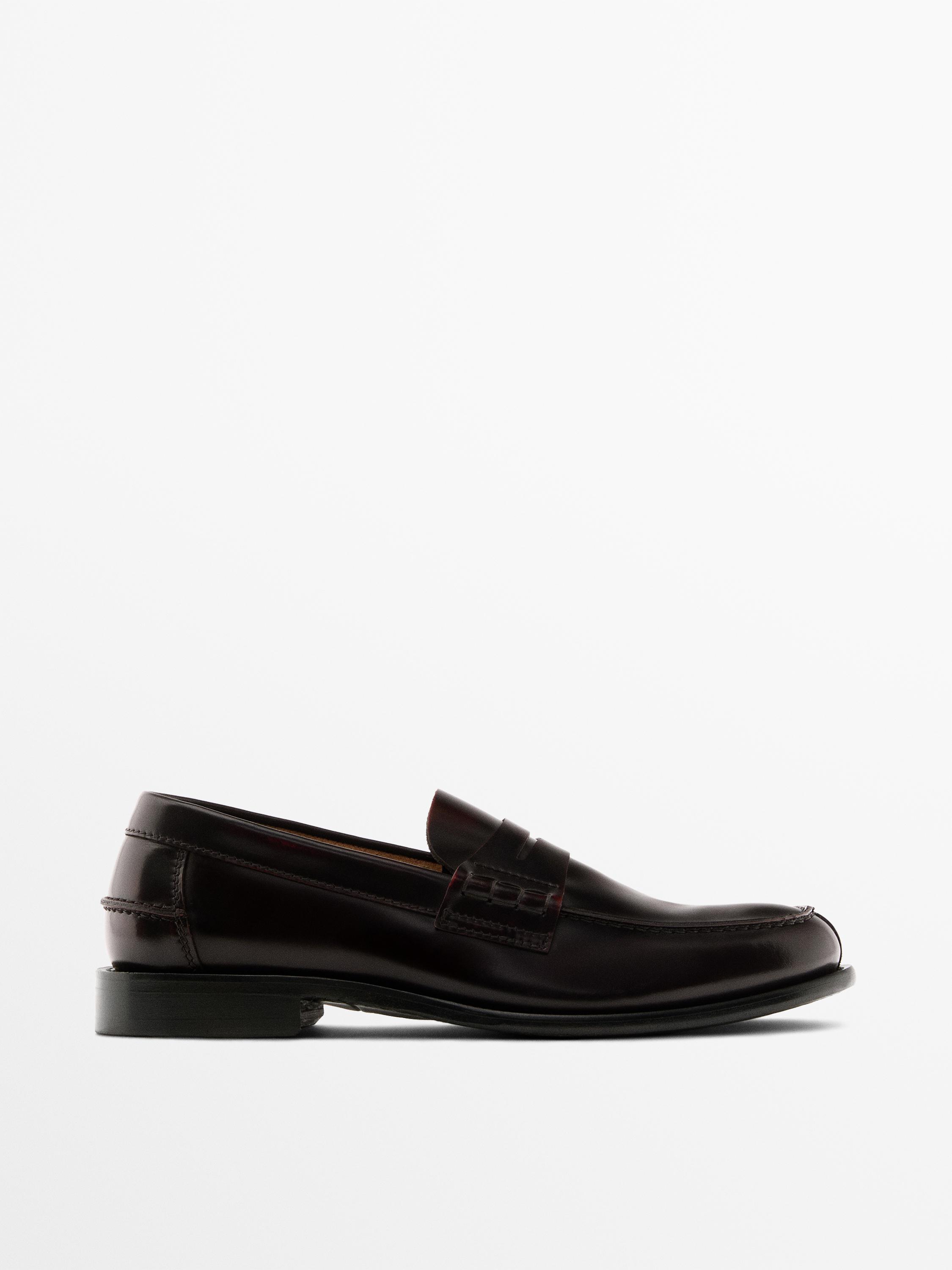 Leather loafers with penny strap — BURGUNDY