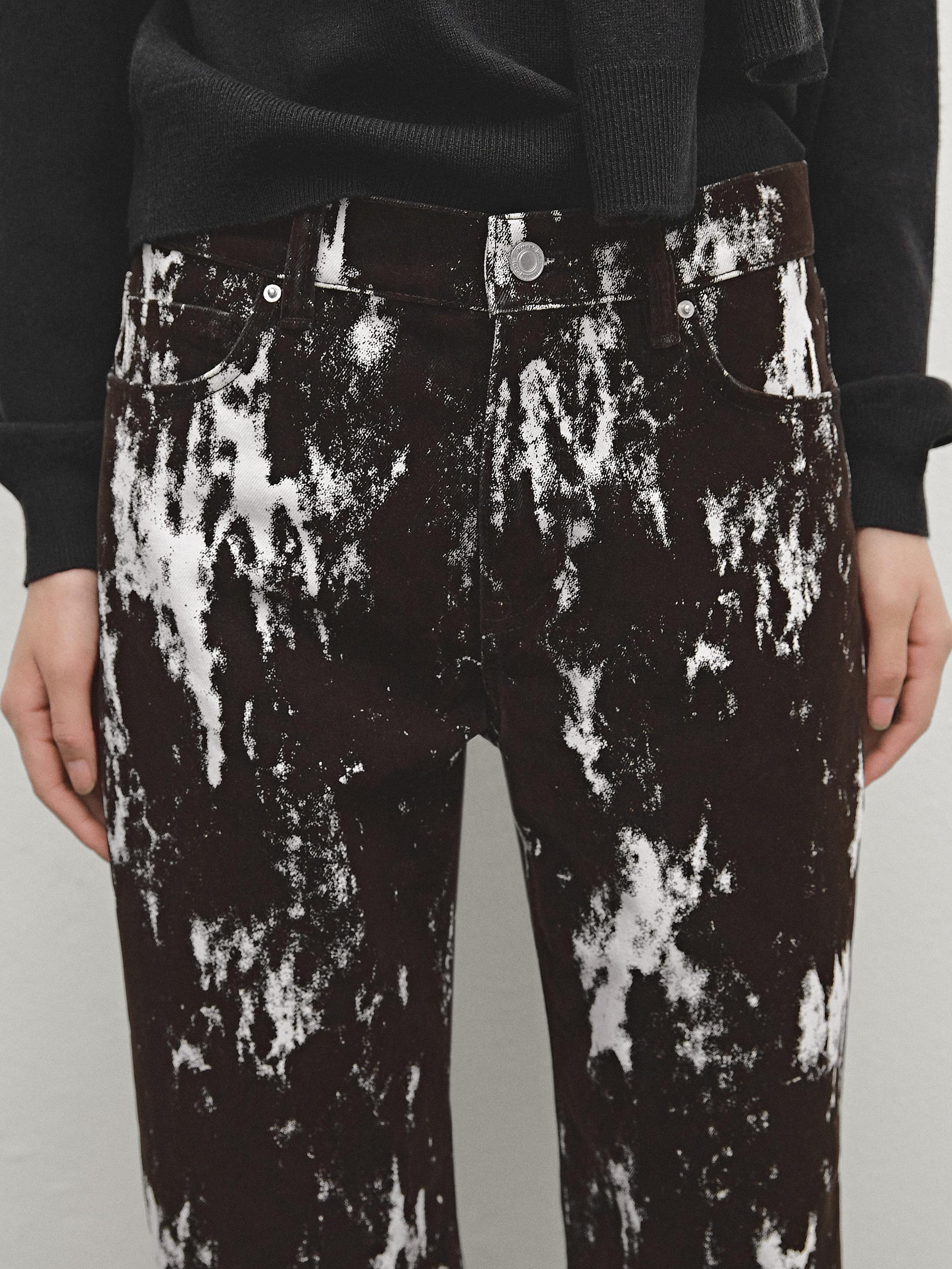 Printed straight-leg mid-rise jeans with flocking