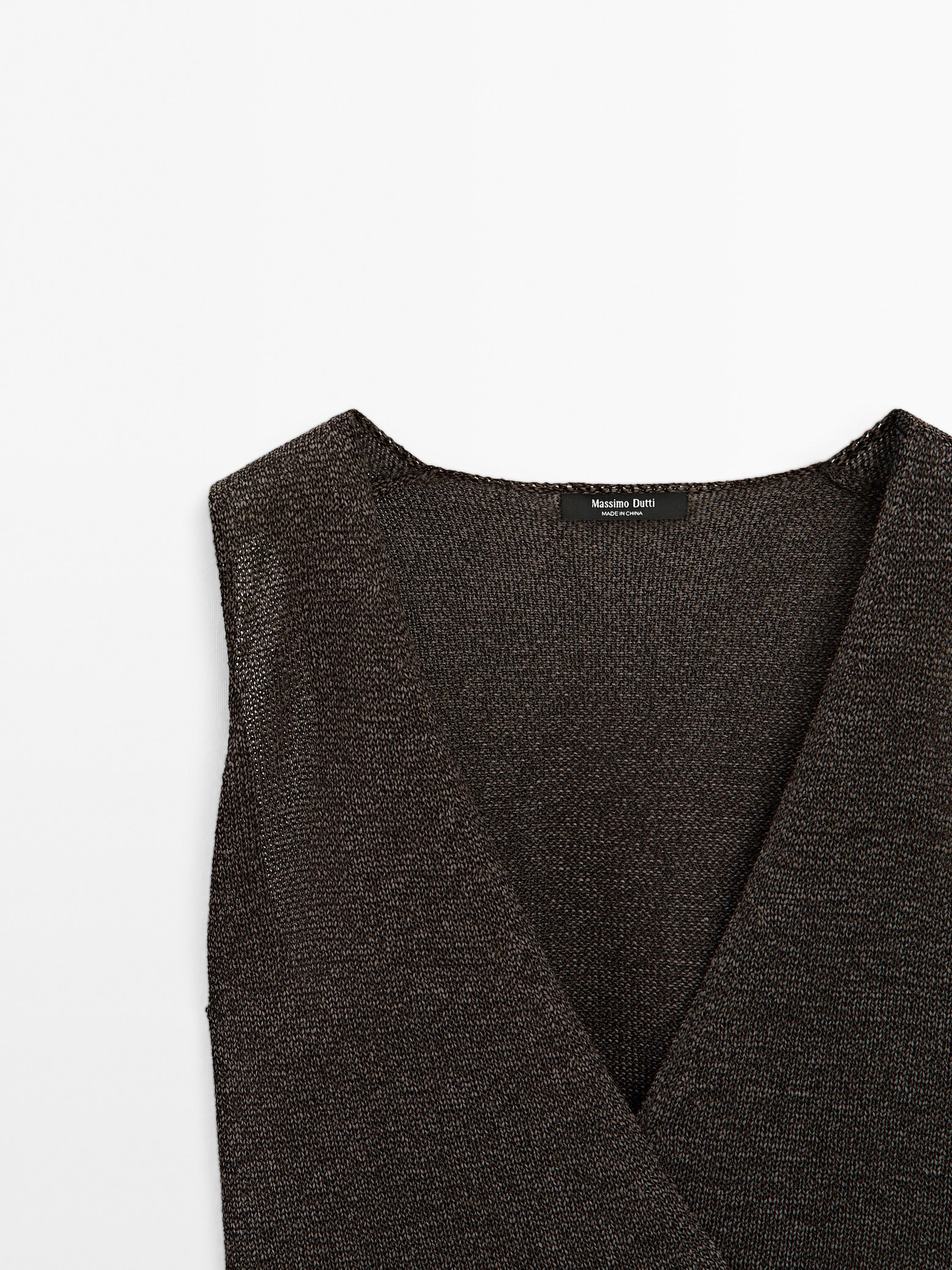 Knit crossover waistcoat with drawstring