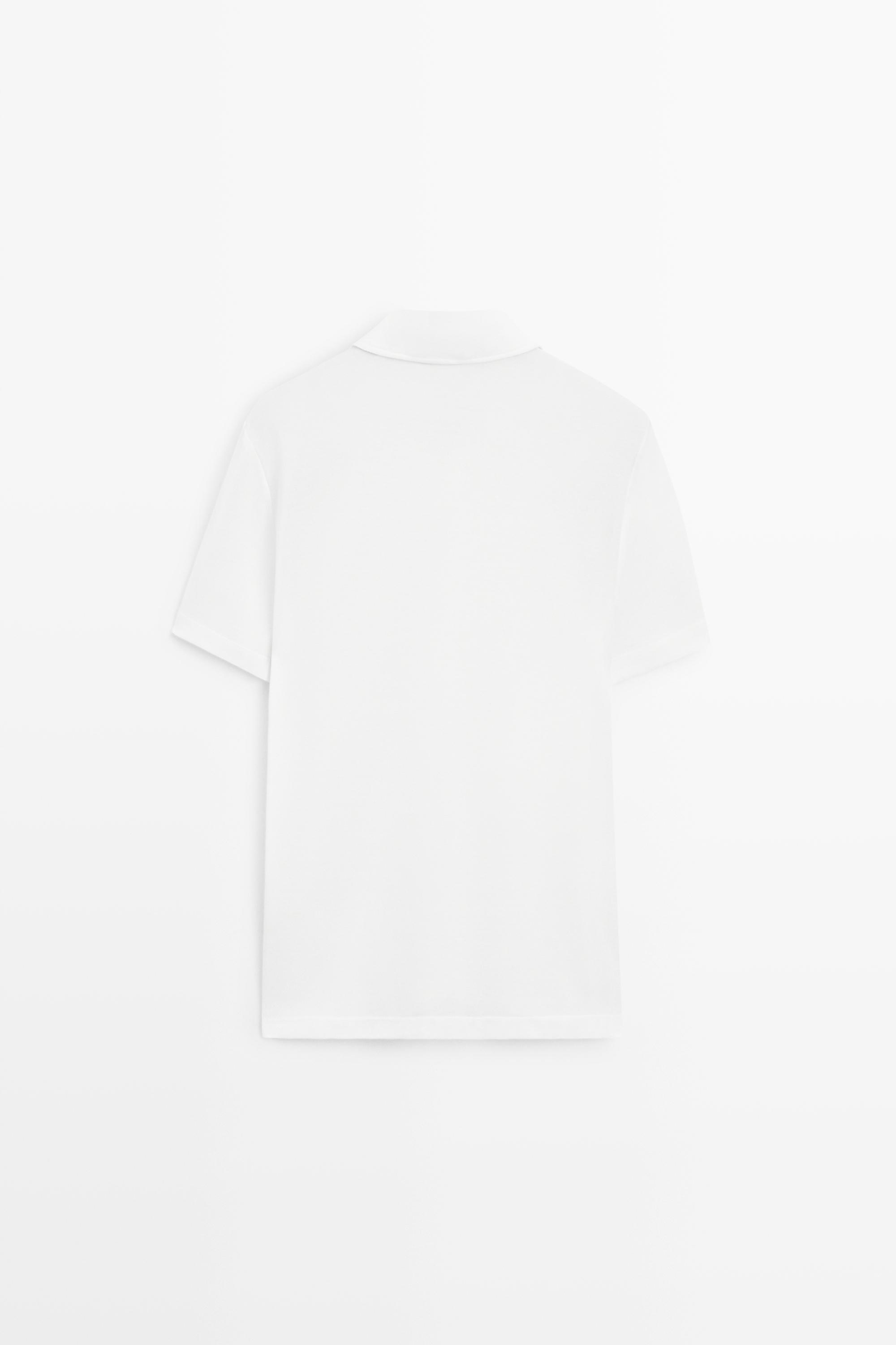 Micro-textured V-neck piqué polo shirt — WHITE