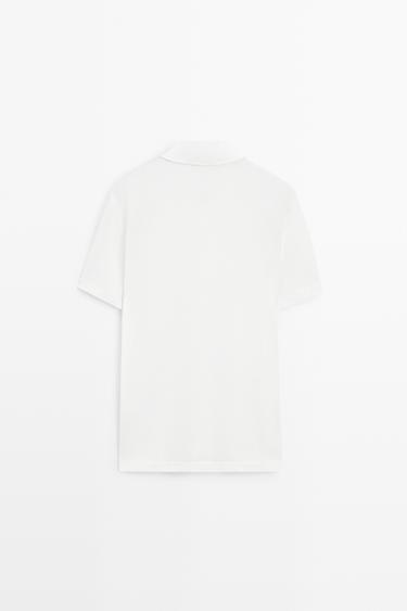 Micro-textured V-neck piqué polo shirt — WHITE 6