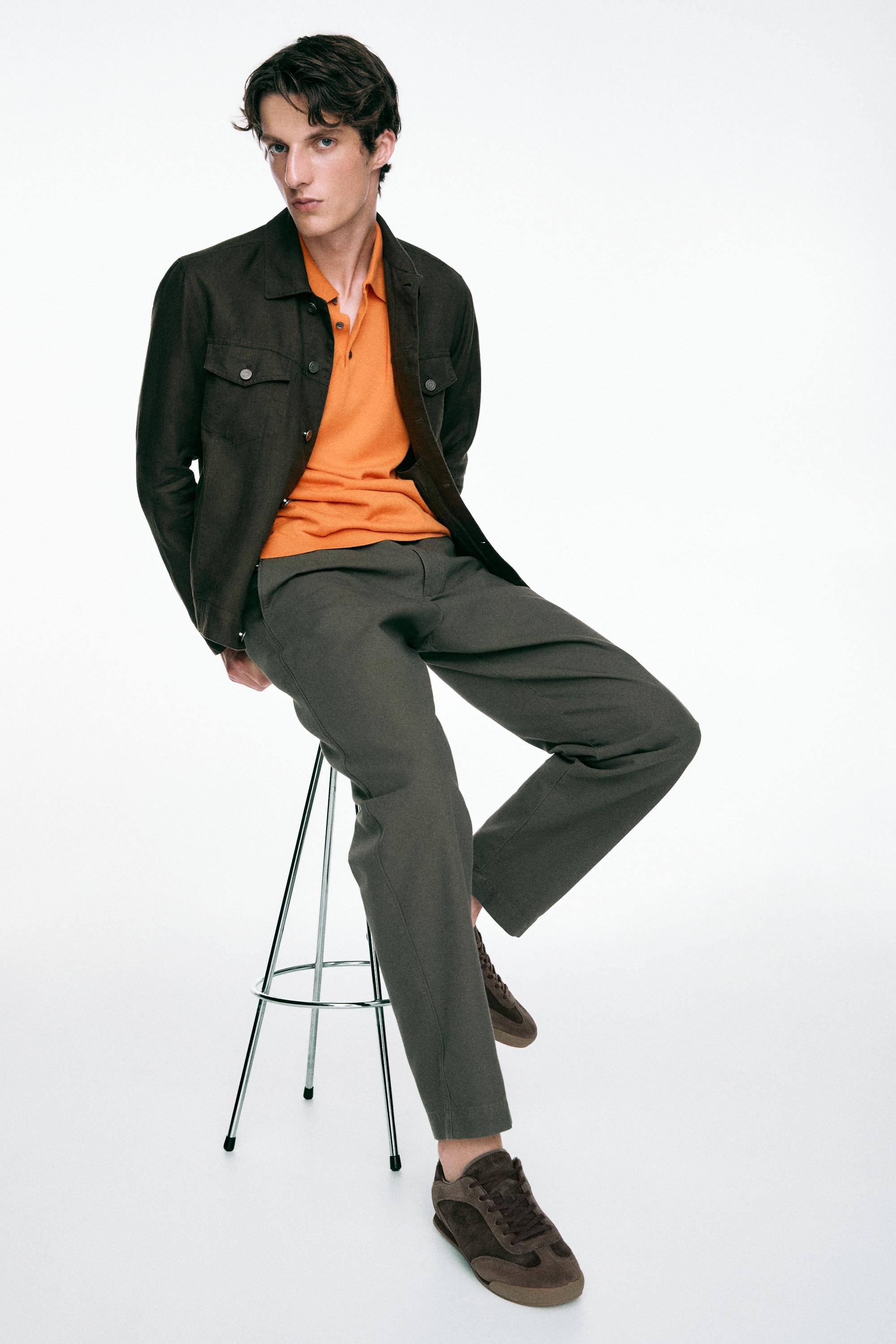 Contrast leather trainers — BROWN
