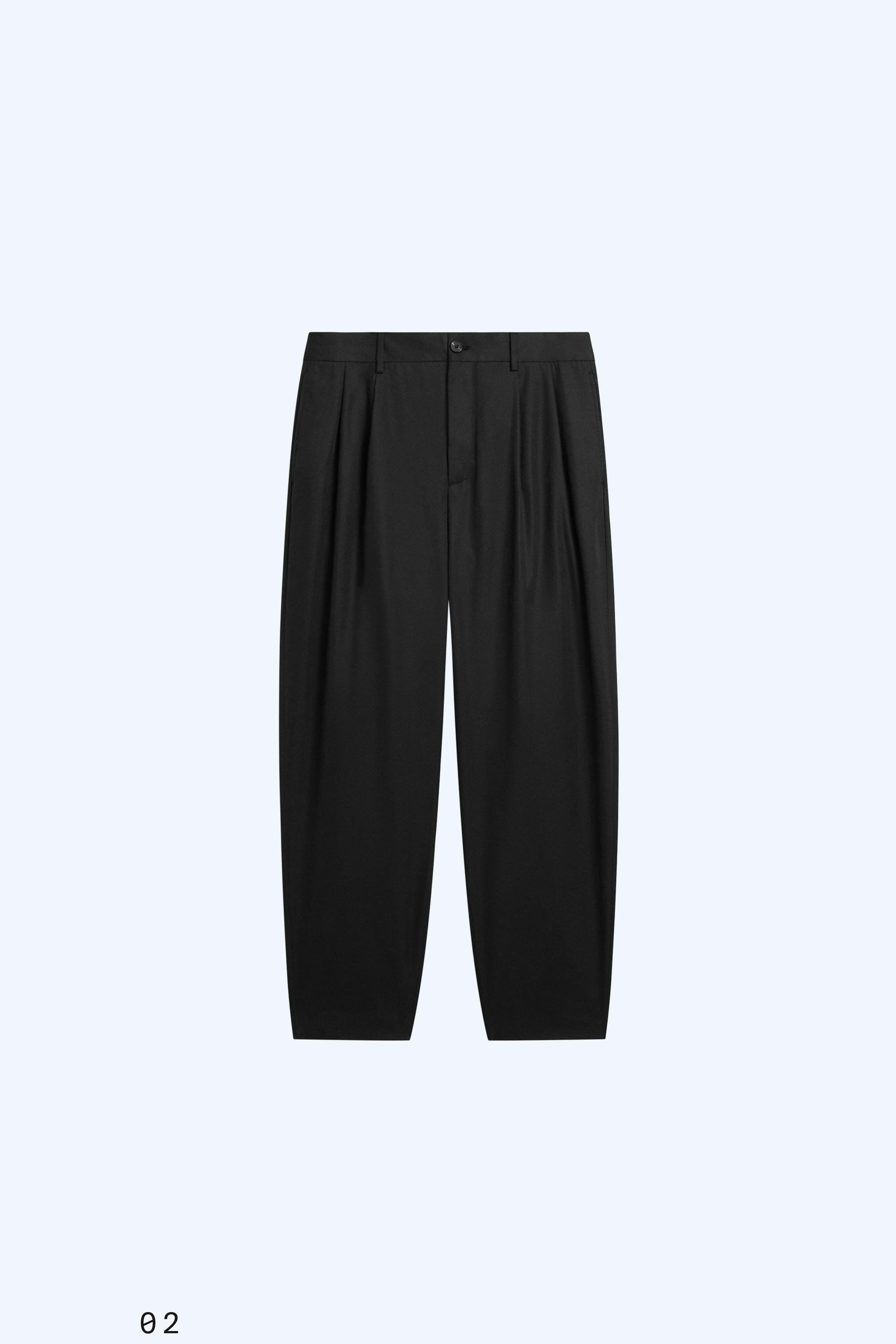 100% cotton pants with double pleats — BLACK