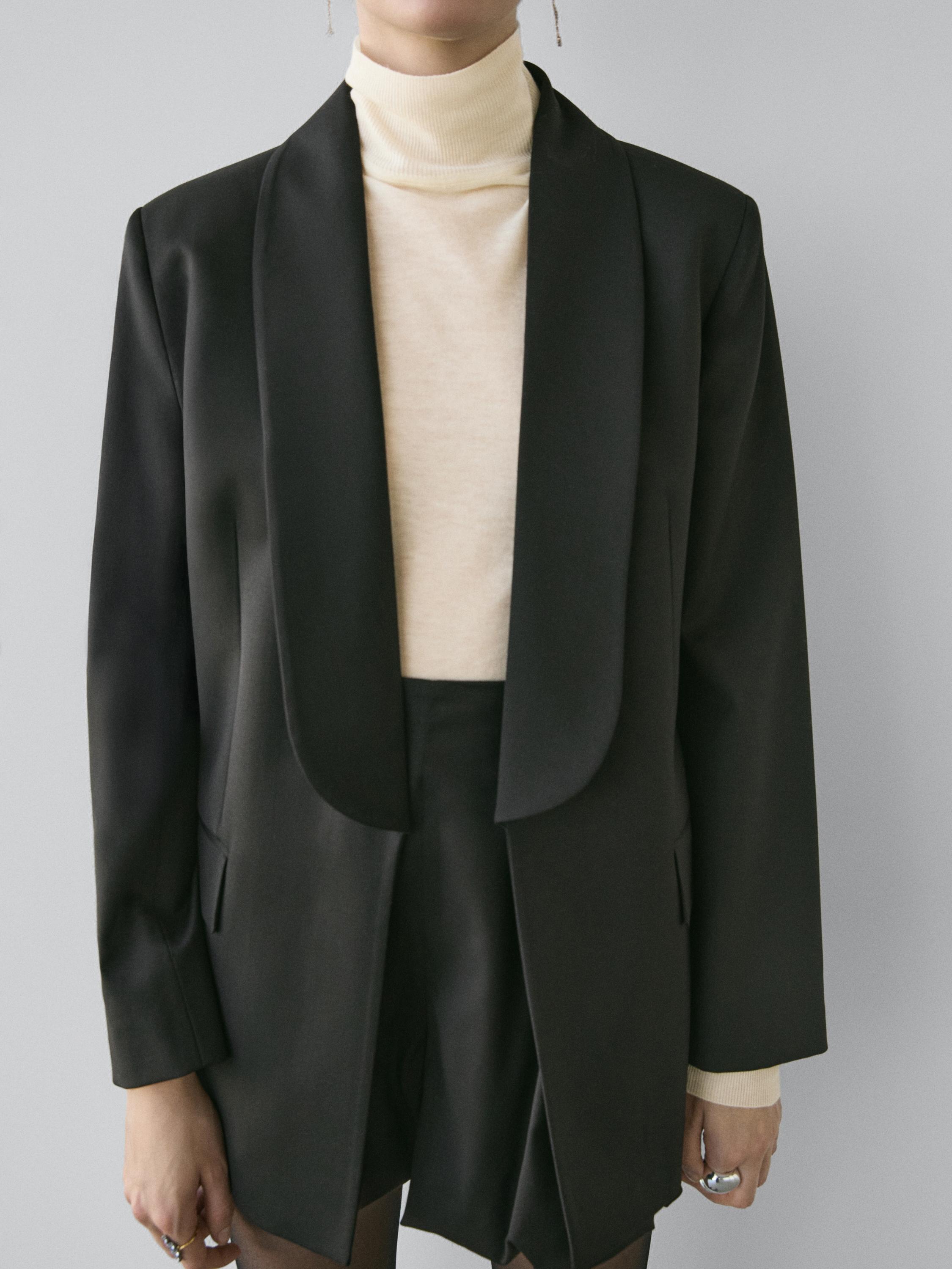 Wool blend blazer with lapel detail - STUDIO — BLACK