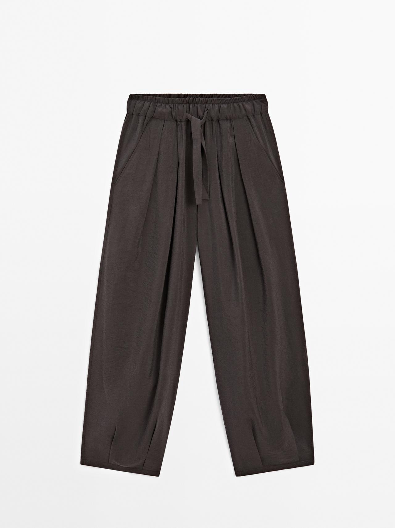 Massimo Dutti - Dame - Bukser I Silkeblanding Med Volumen - Mørk Grå - 34