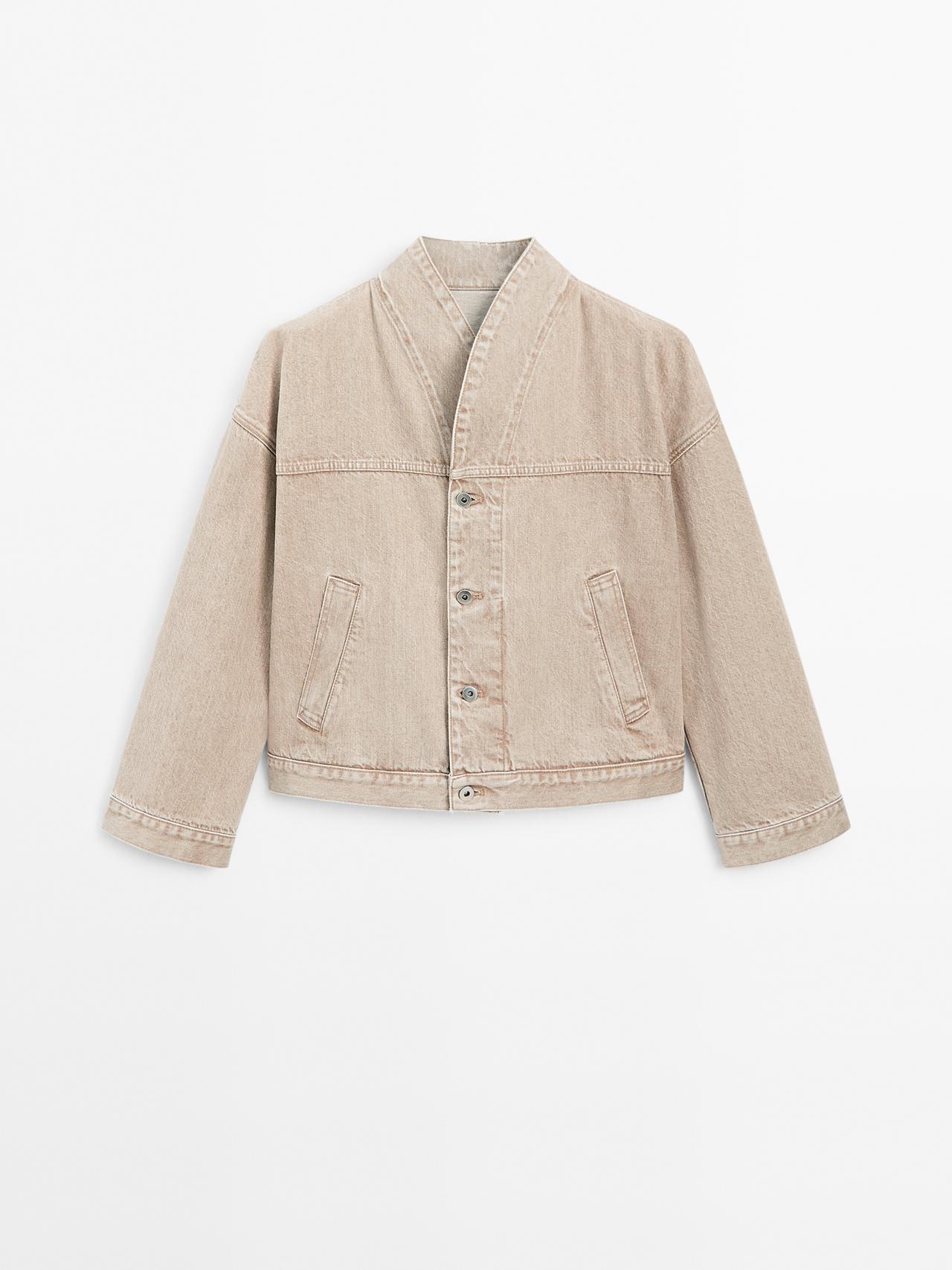 Massimo Dutti - Dame - Denimjakke I 100 % Bomuld - Meleret Gyldenbrun - L