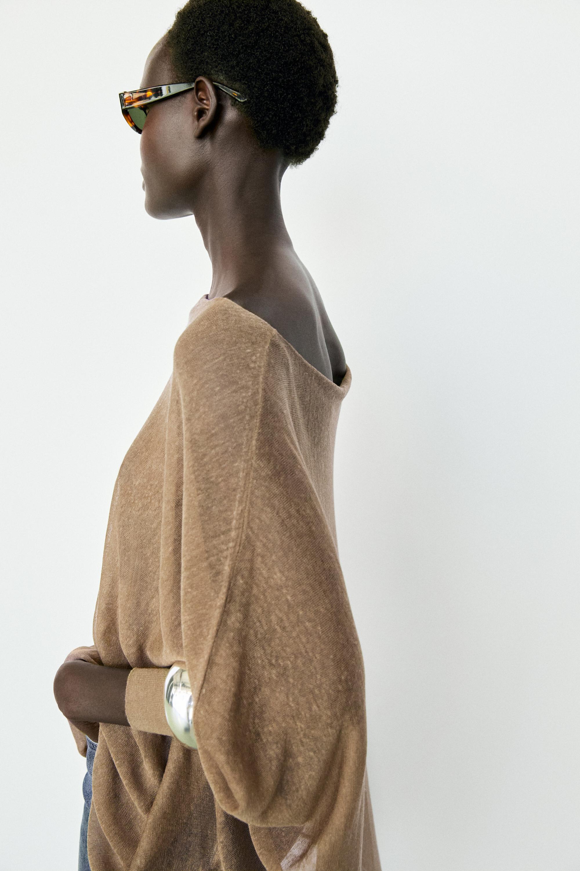 Linen blend flowing cape-style sweater — MOSS GREEN