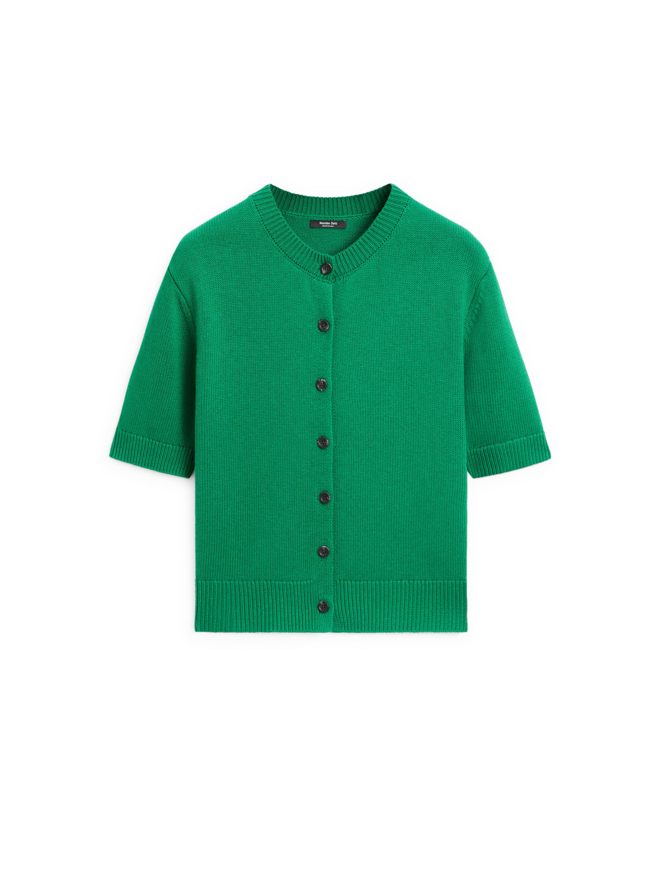 Cotton blend short sleeve knit cardigan — GREEN