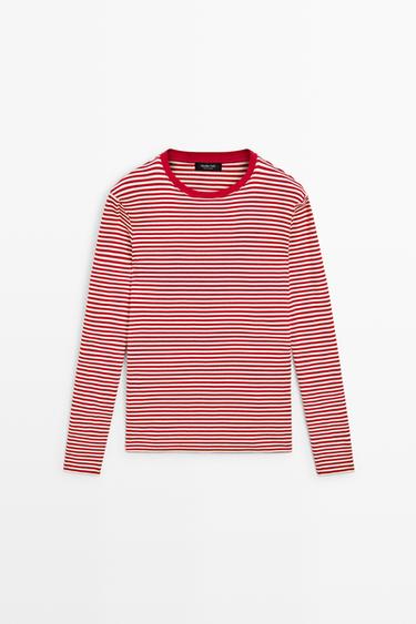 100% cotton long sleeve striped T-shirt — RED 2