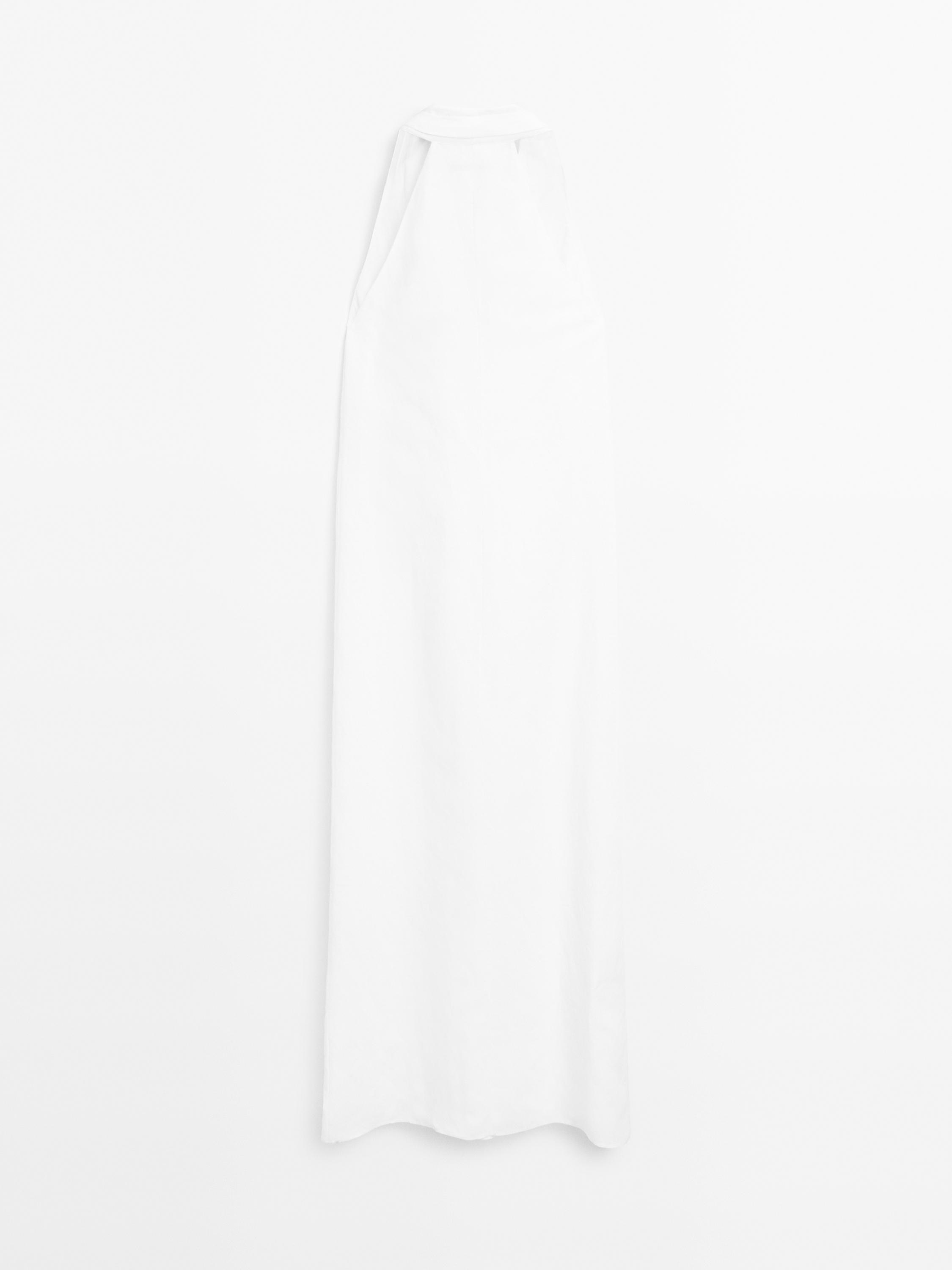 Long flounce V-neck dress · White · Caps And Hats | Massimo