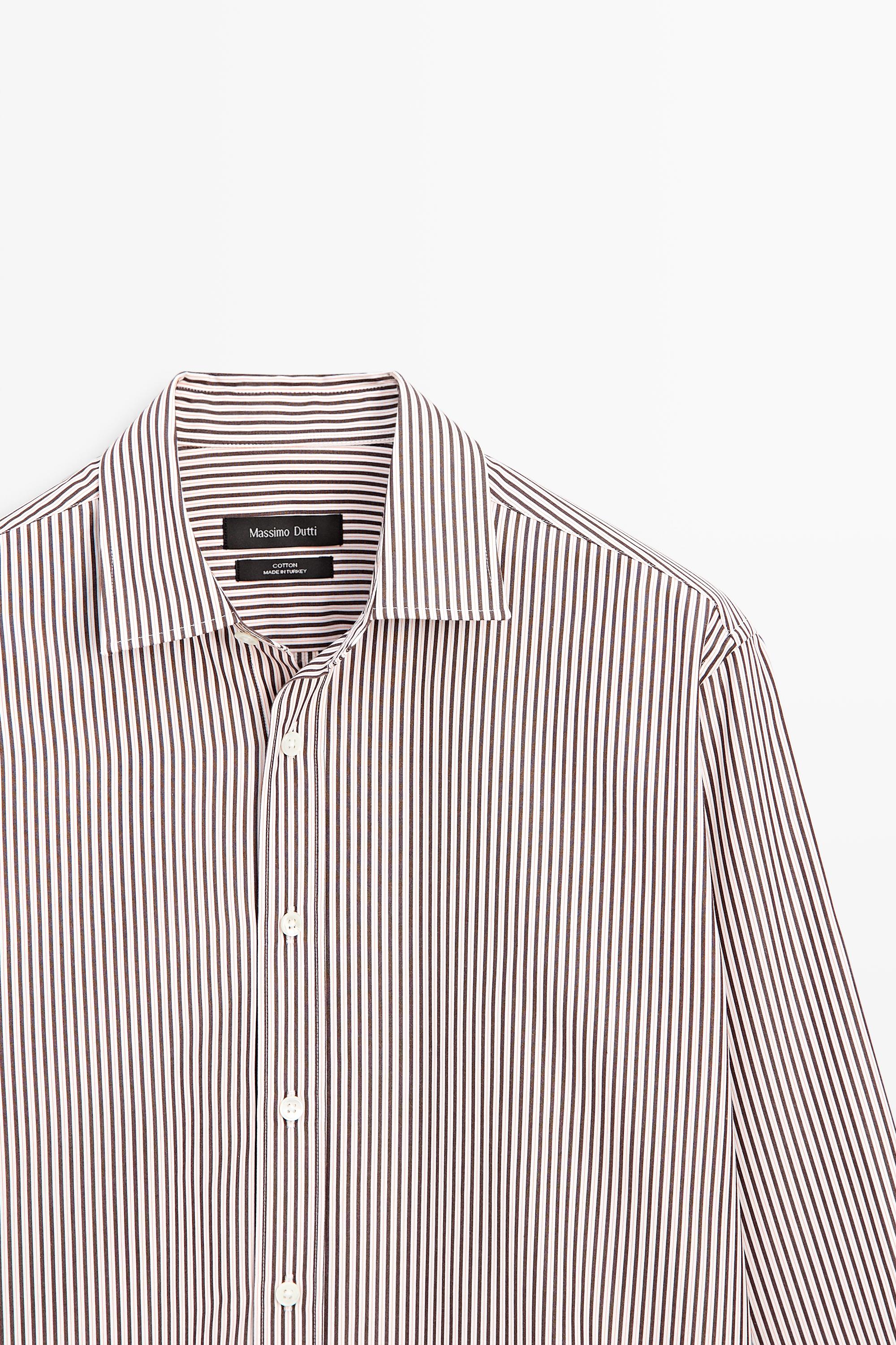 100% cotton regular fit striped shirt — GREEN
