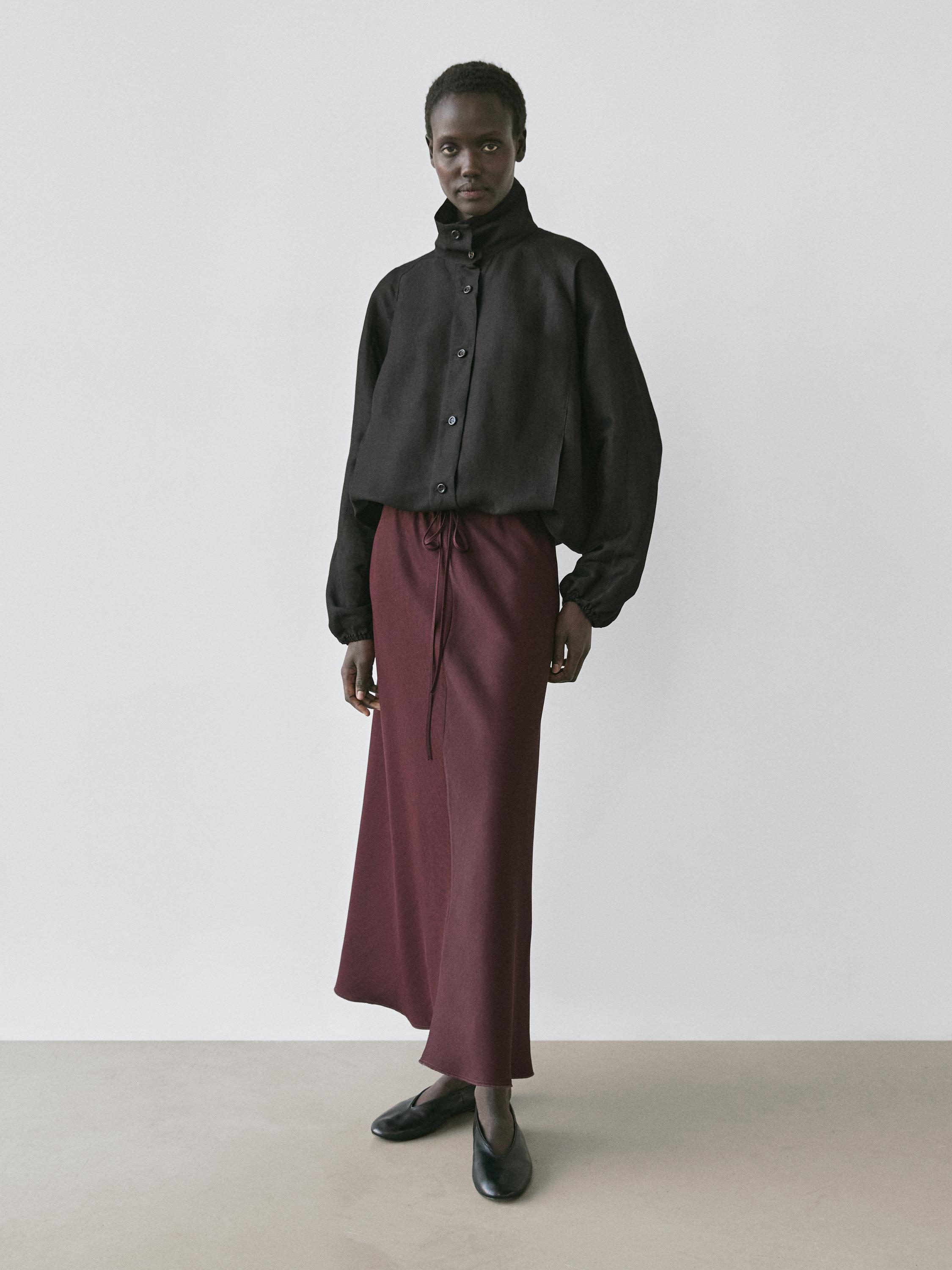 Linen and silk bomber jacket — BLACK
