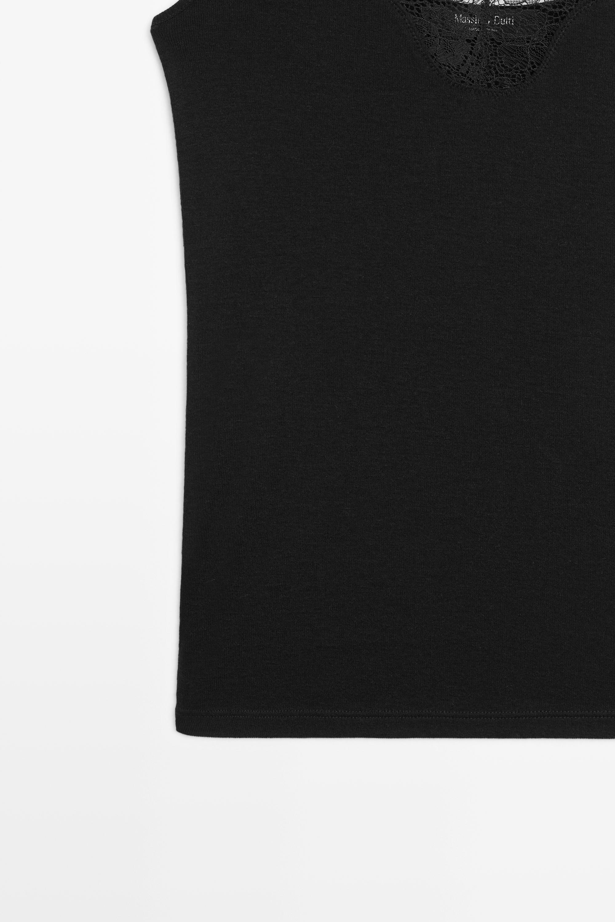 Strappy lace-trimmed camisole top — BLACK
